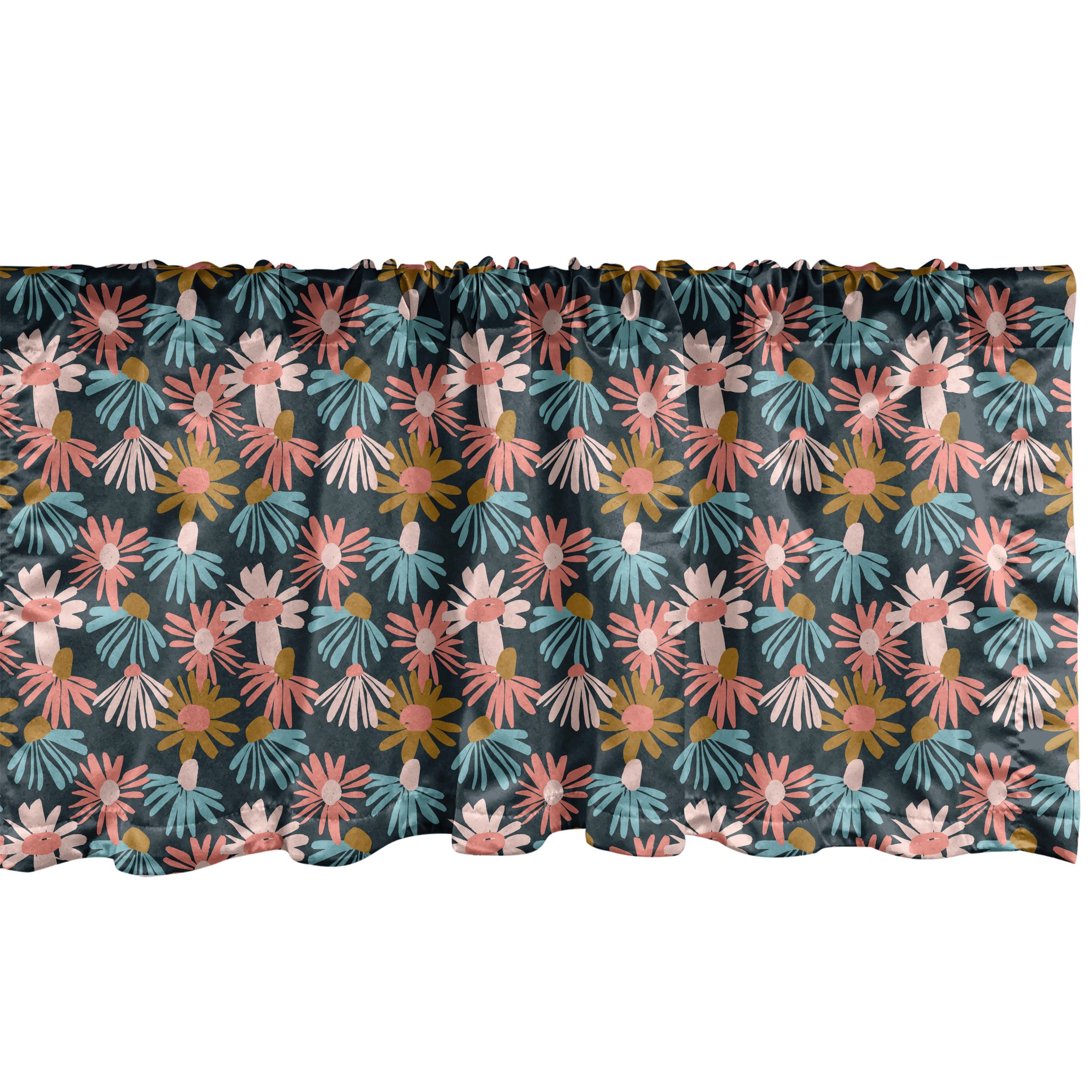 Scheibengardine Vorhang Volant für Küche Schlafzimmer Dekor mit Stangentasche, Abakuhaus, Microfaser, Blumen Doodle Stil Blumen