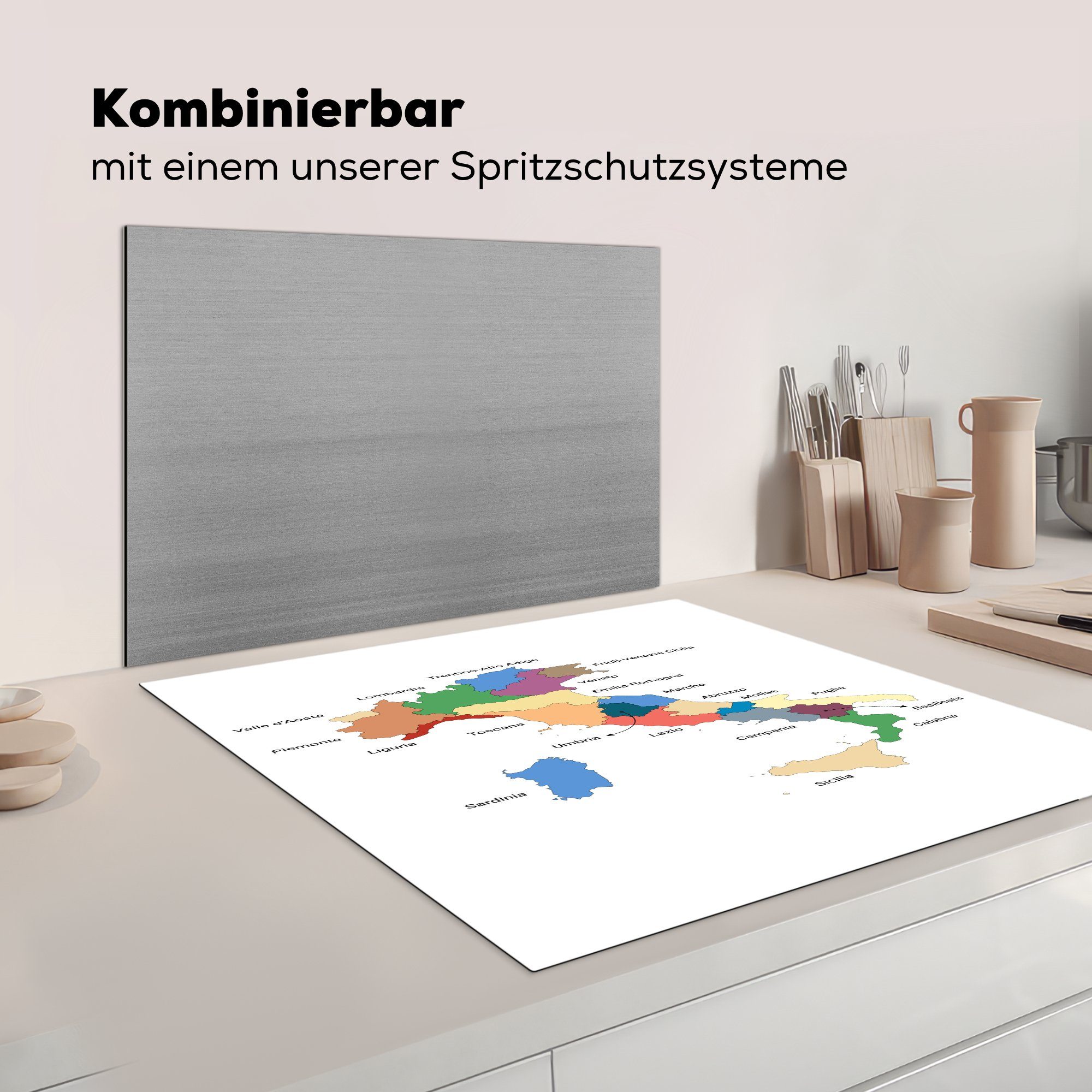 Arbeitsplatte Regionen Vinyl, 78x78 Ceranfeldabdeckung, Herdblende-/Abdeckplatte cm, Karte (1 der für tlg), küche MuchoWow Italiens,