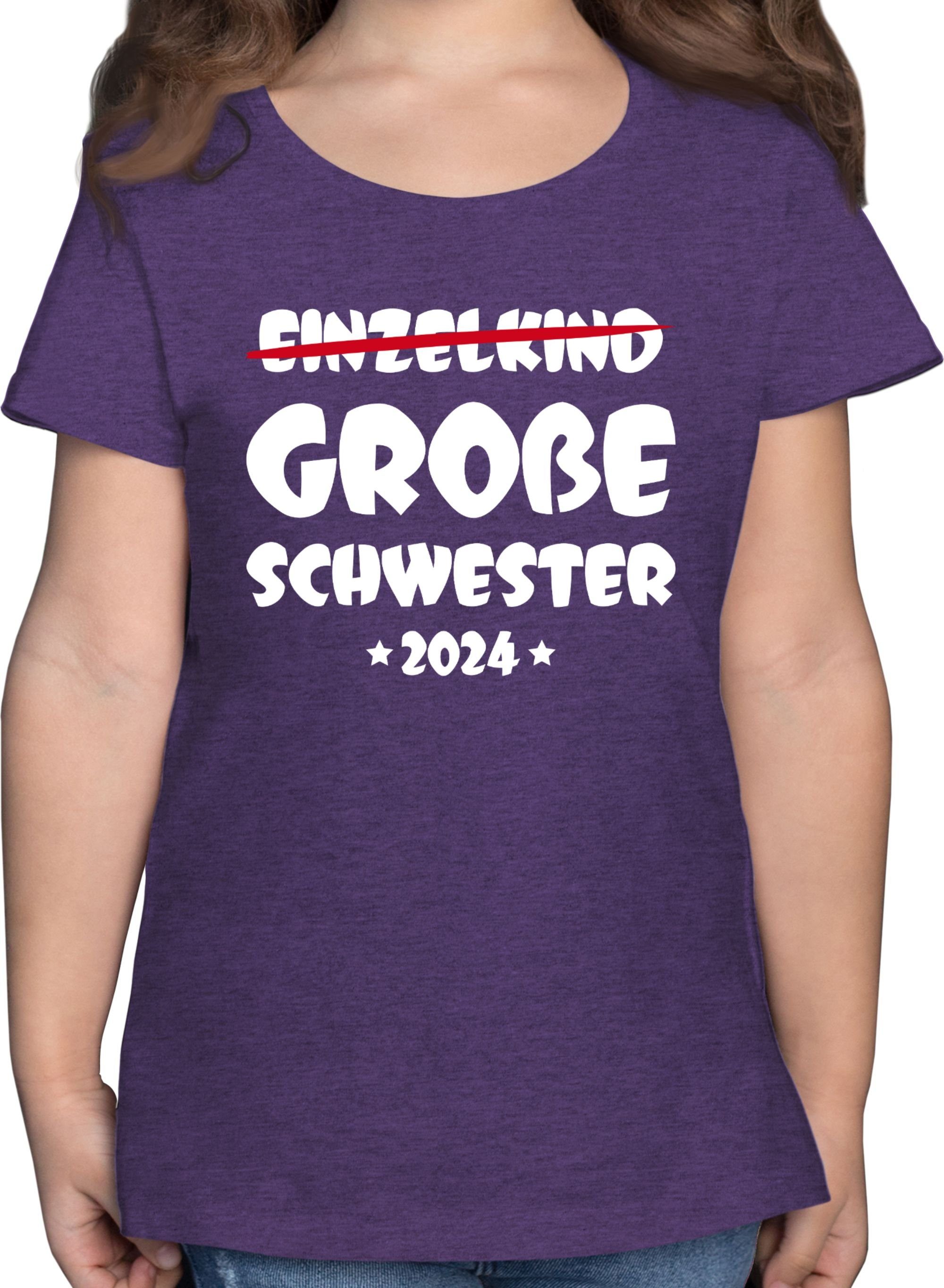 Shirtracer T-Shirt Einzelkind Große Schwester 2024 Geschwister Bruder und Schwester 2 Lila Meliert