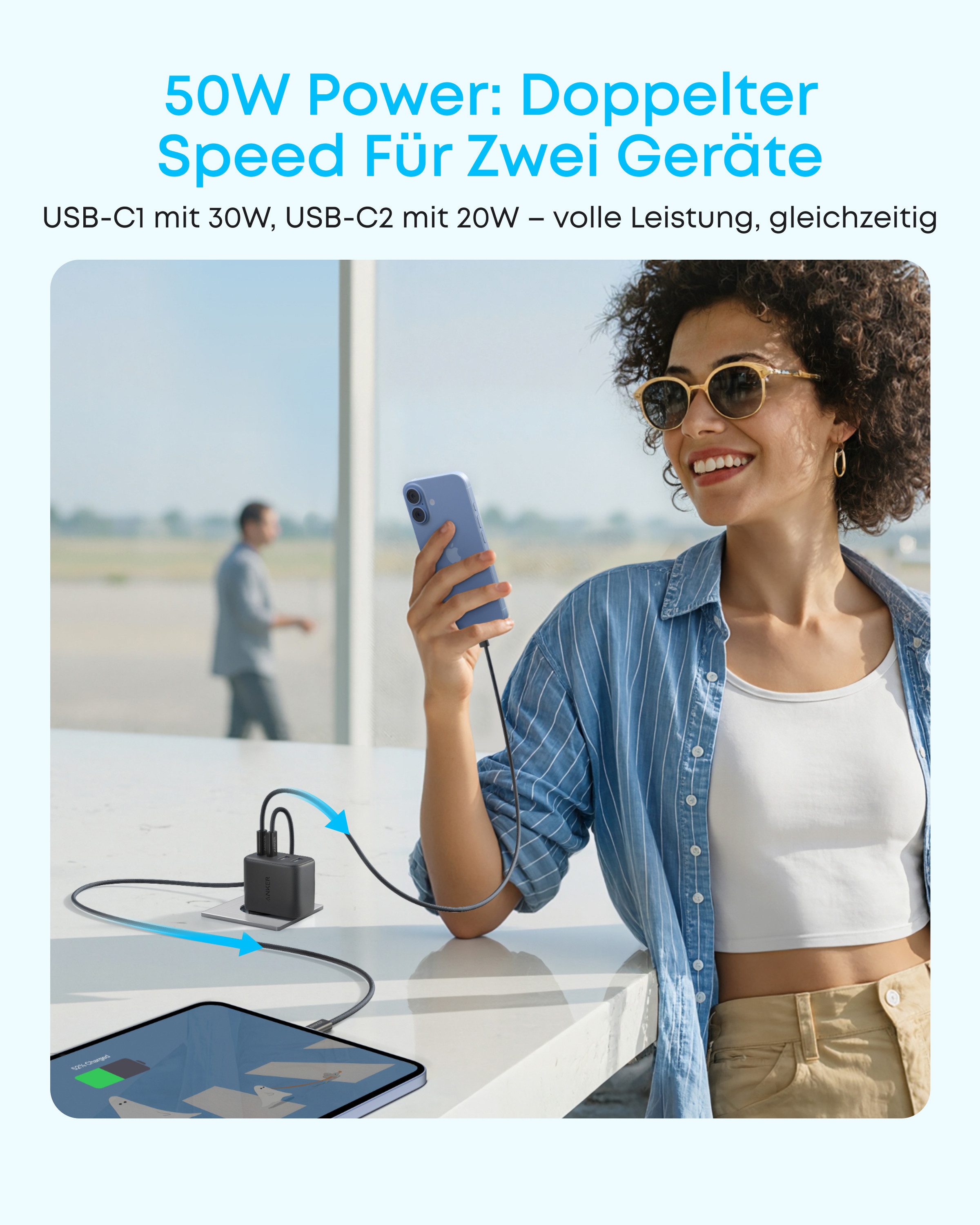 Anker Anker 50W USB C Ladegerät, 4-Port Netzteil mit 2 USB-C und 2 USB-A Smartphone-Ladegerät (Für iPhone 17 Pro Max/16/15/14/13-Serie, iPad, Pixel, Galaxy, Mac – Bild 4 von 5