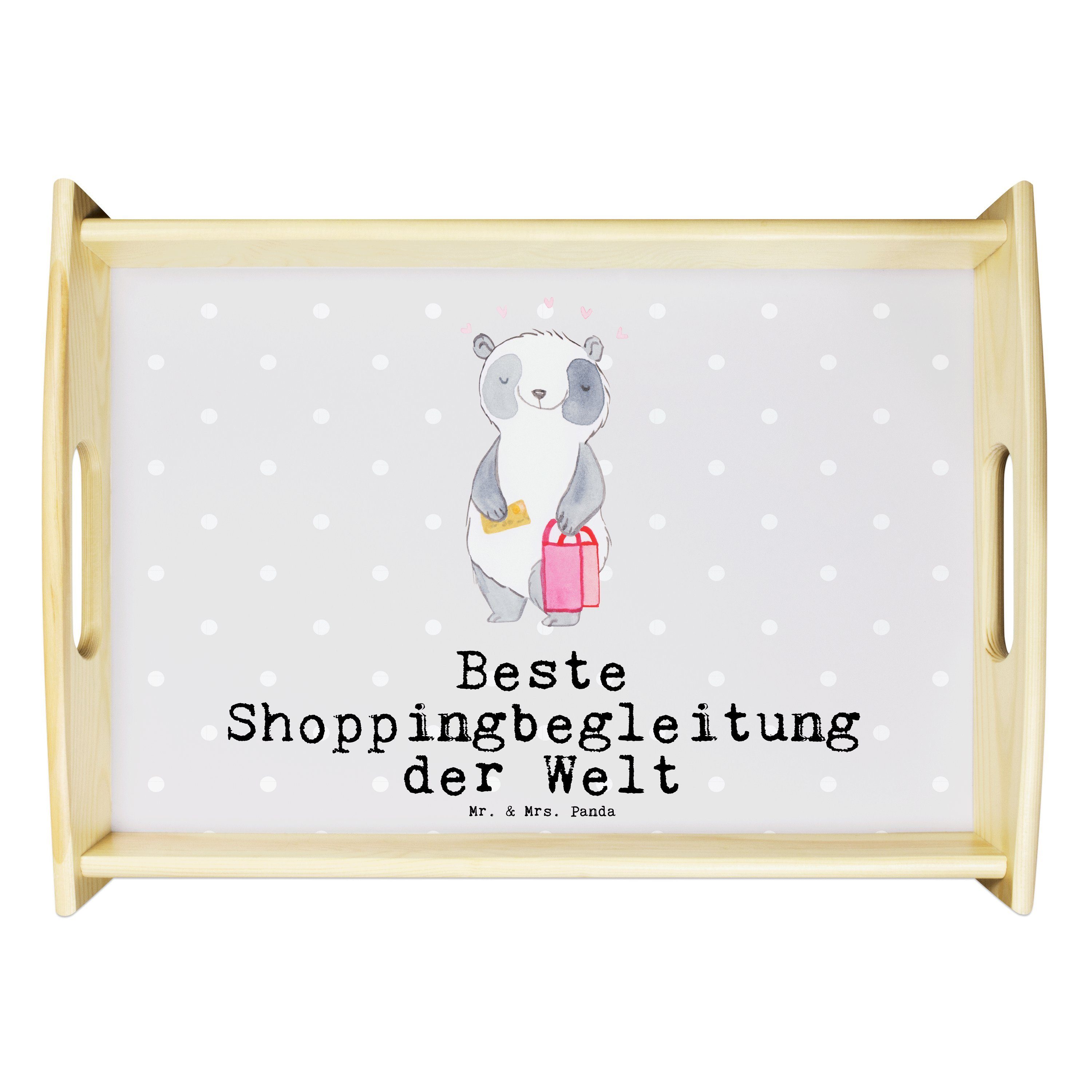 Mr. & Mrs. Panda Tablett Panda Beste Shoppingbegleitung der Welt - Grau Pastell - Geschenk, Sh, Echtholz lasiert, (1-tlg)