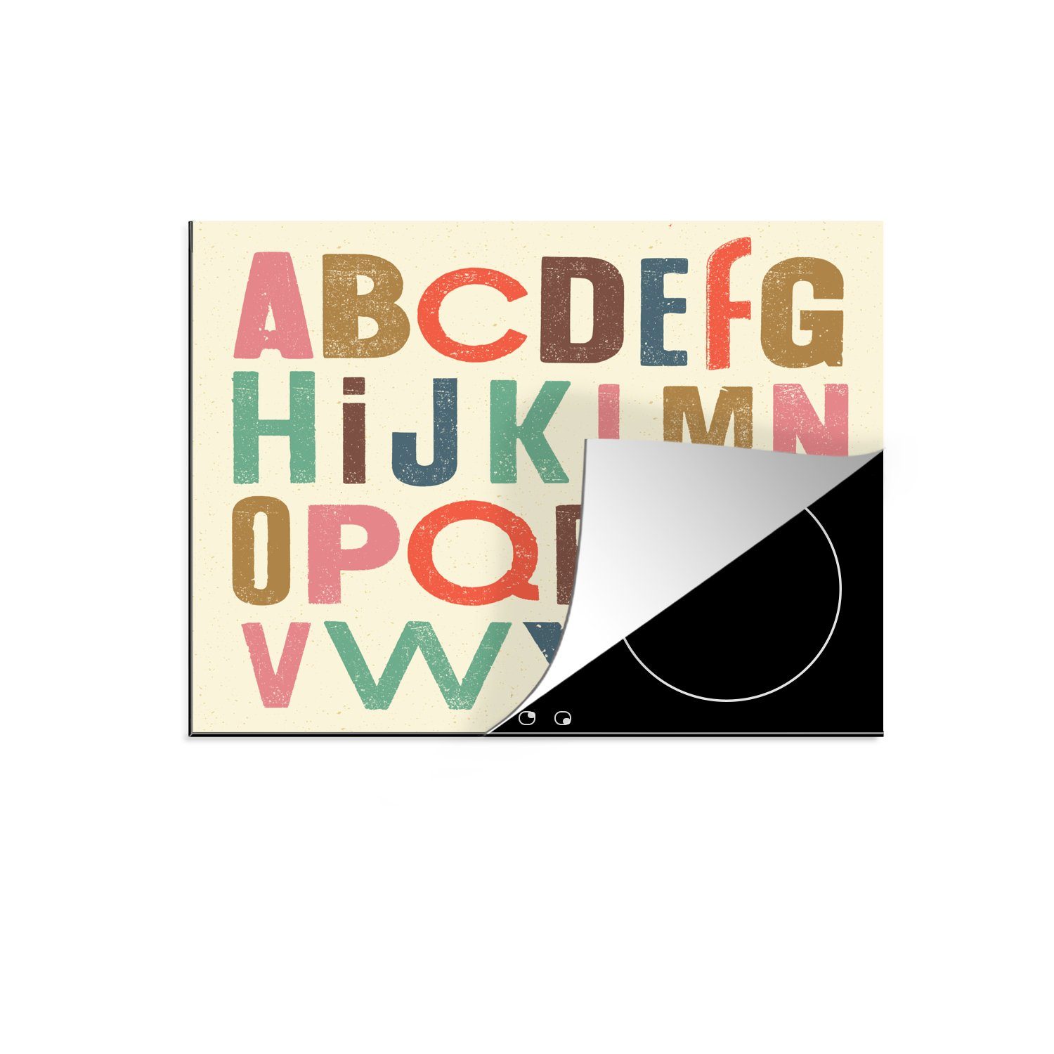 Arbeitsfläche Alphabets, des MuchoWow Mobile (1 Vinyl, cm, Vintage-Illustration 60x52 Herdblende-/Abdeckplatte nutzbar, Ceranfeldabdeckung tlg),