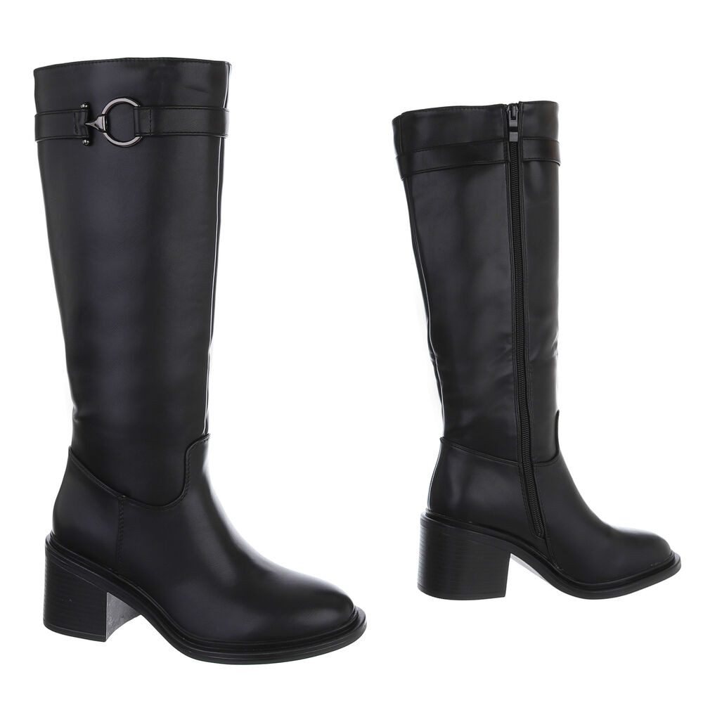 Ital-Design Elegante Damenkniehochstiefel mit modischem Riemen Stiefel (90726768) Blockabsatz Stiefel in Schwarz – Bild 4 von 5