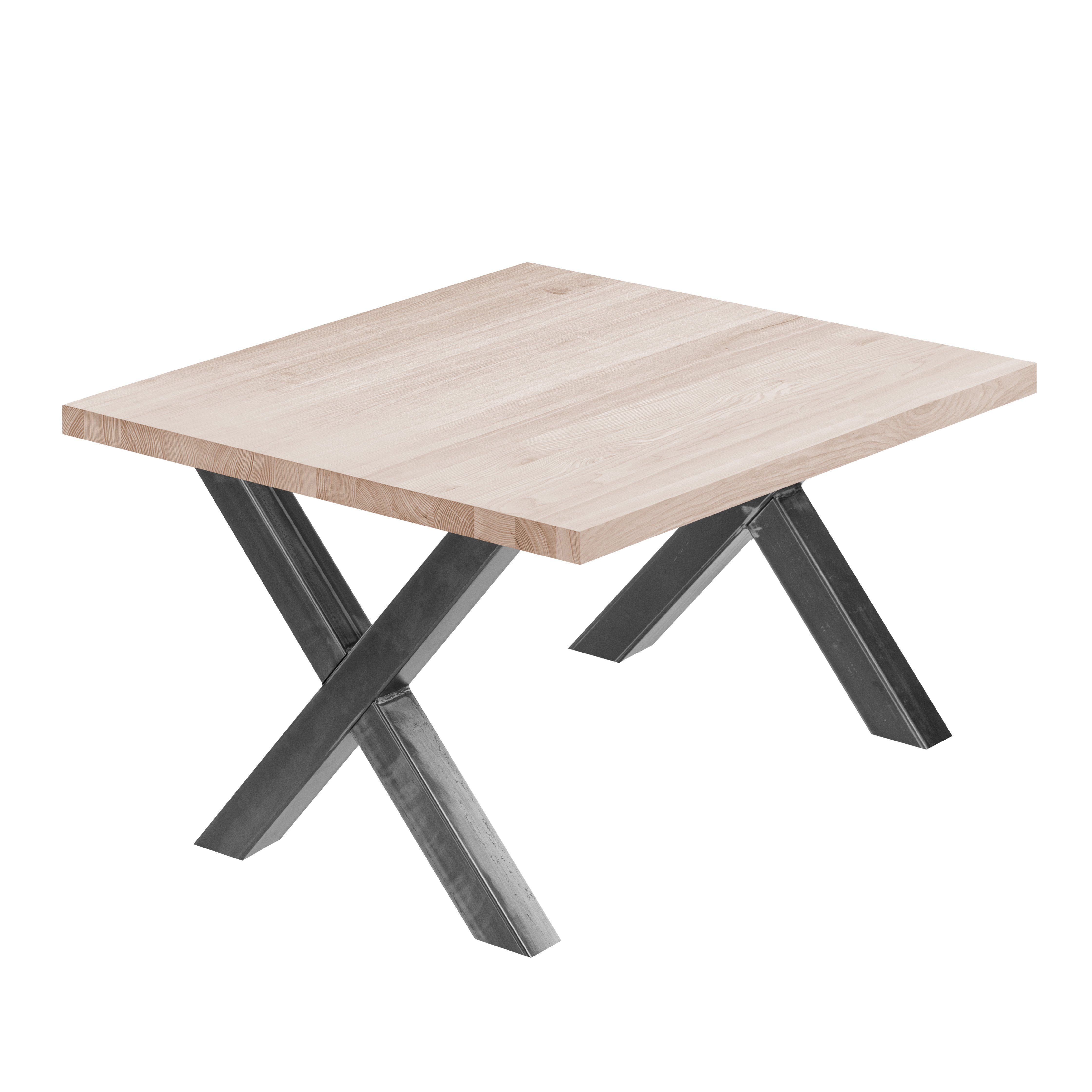 LAMO Manufaktur Esstisch Design Küchentisch Tischplatte Massivholz inkl. Metallgestell (1 Tisch), gerade Kante Rohstahl mit Klarlack | Roh
