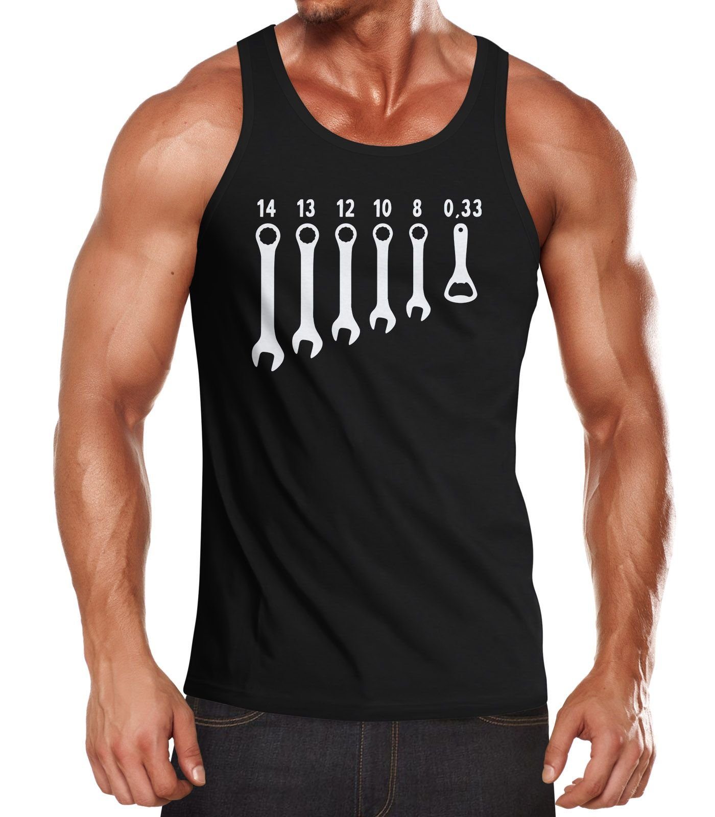 MoonWorks Tanktop Herren Tanktop Bieröffner Flaschenöffner Schraubenschlüssel Muskelshirt Achselshirt Moonworks® mit Print