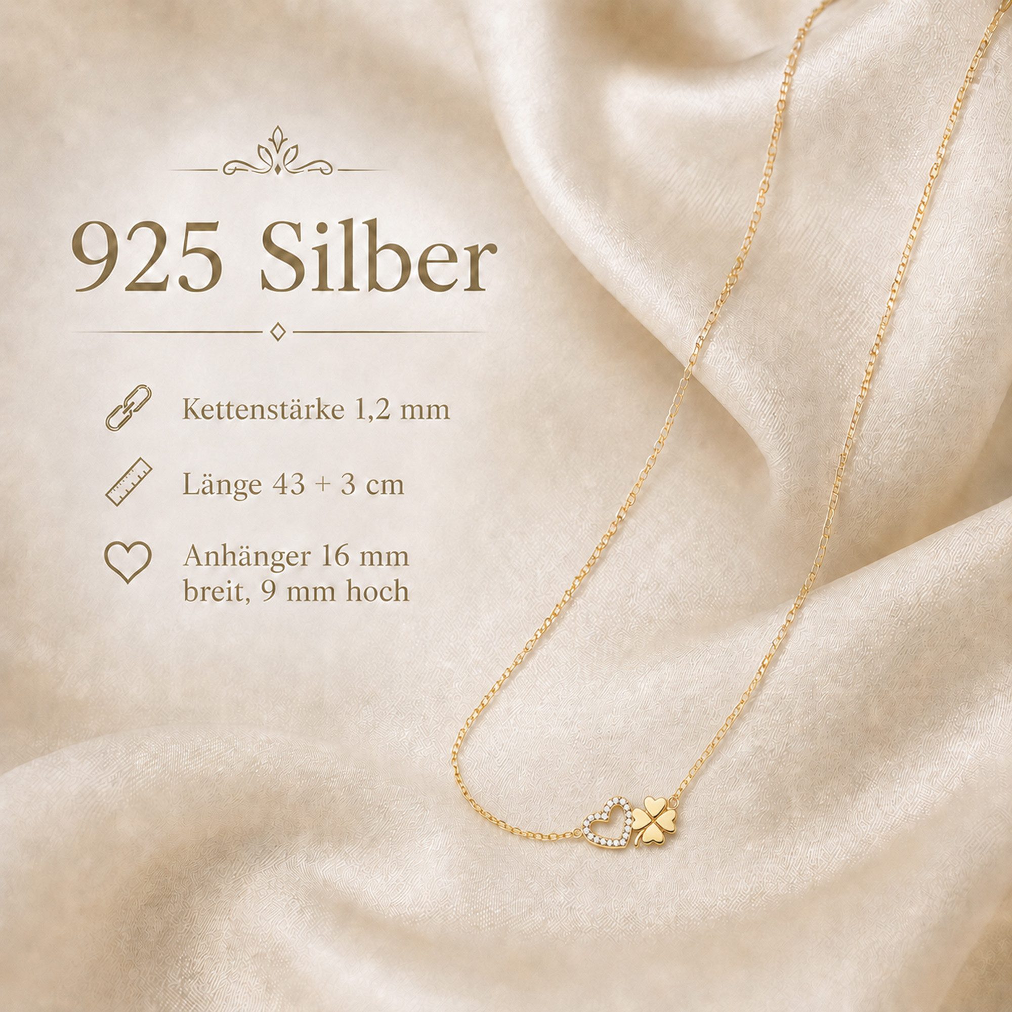 Limana Kette mit Einhänger Kleeblatt Herz Damen Halskette gold 925 Sterling Silber Geschenk (Freundin Mama Ehefrau Mutter Schmuck inkl. Dose), Geburtstag Weihna – Bild 5 von 5
