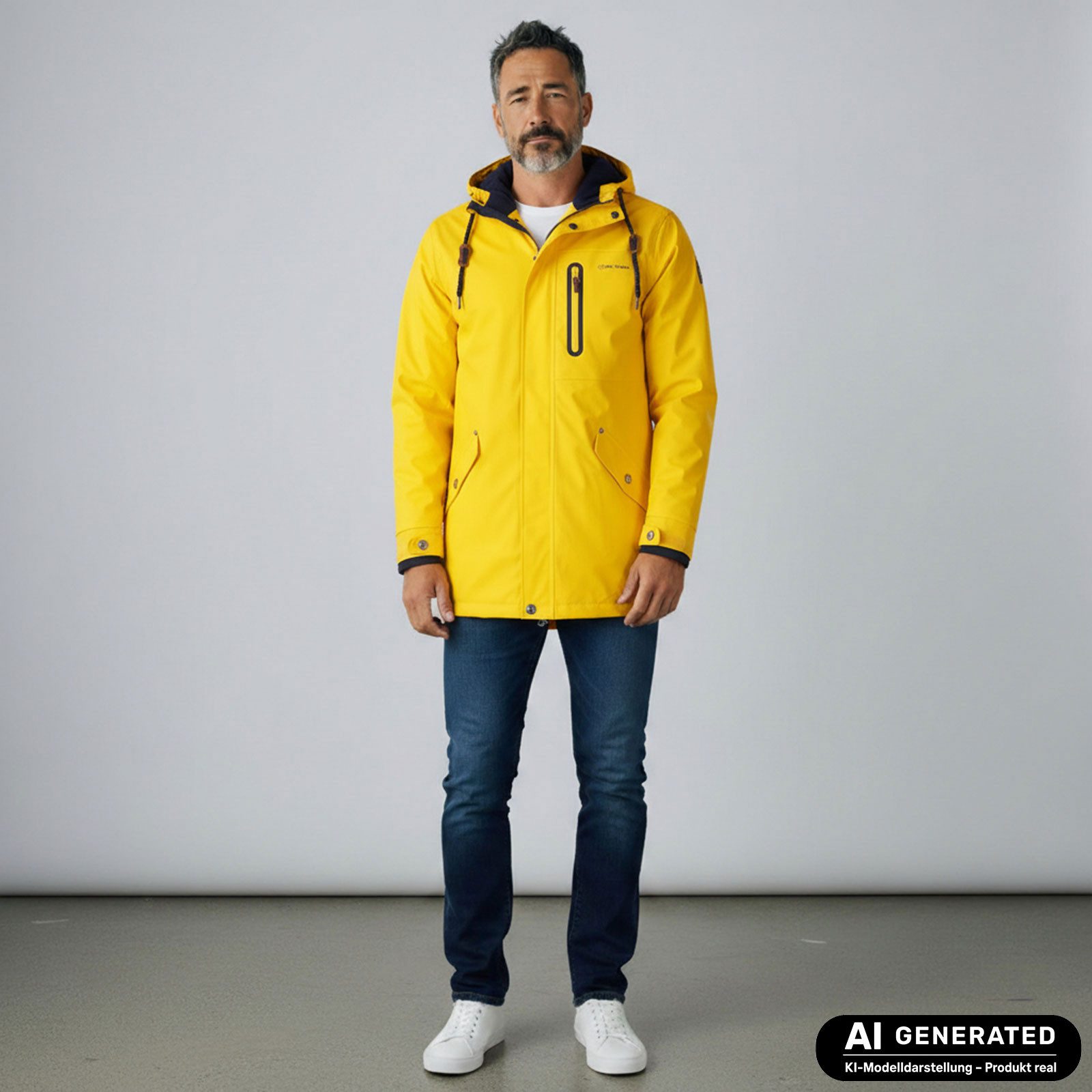Dry Fashion Regenjacke Bergen Herren Regenmantel Fleece-Futter - Outdoor-Jacke Wasserdicht Parka Winddicht, Verschweißte Nähte, 2-Wege-Reißverschluss, Kapuze