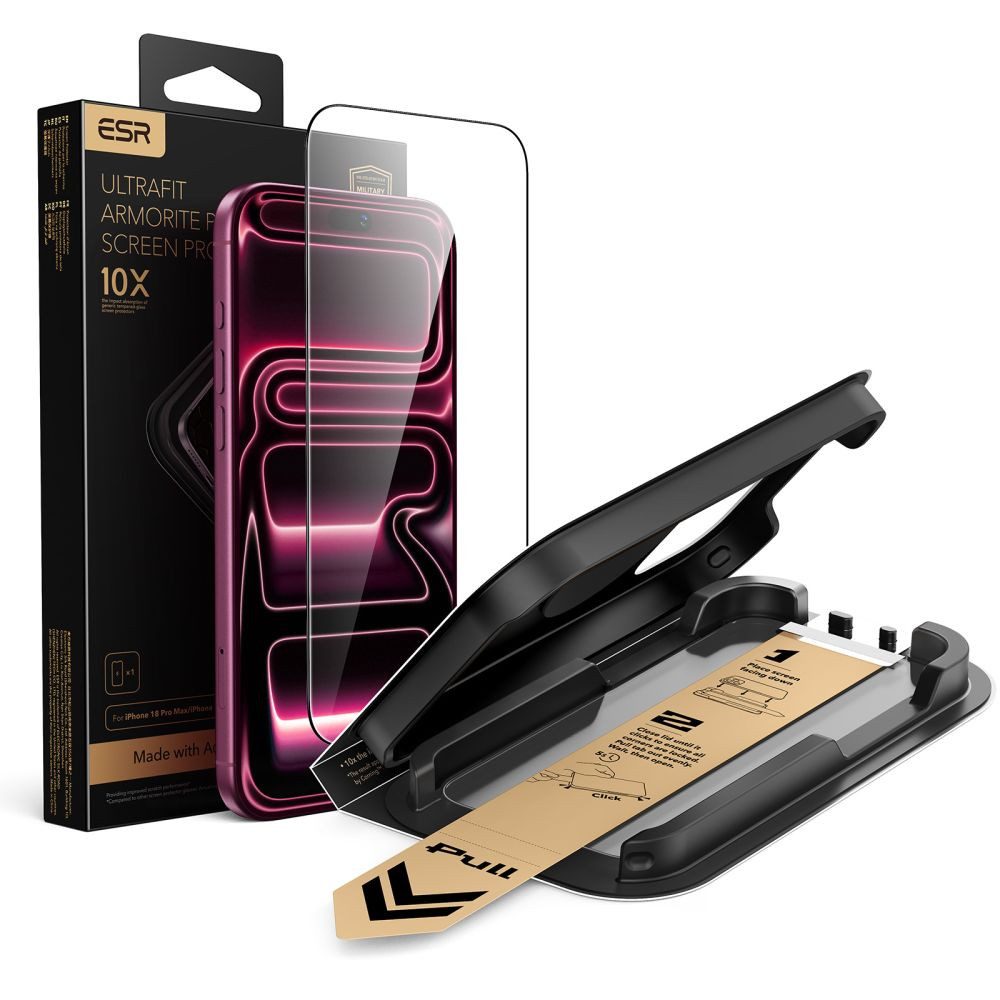 ESR Displayschutzglas Panzerglas Schutzglas Displayschutz für Apple iPhone 18 Pro Max, Apple iPhone 17 Pro Max, Spar-Set, 1 Stück, 9H Härte, Corning Glas, oleophob, Montagerahmen