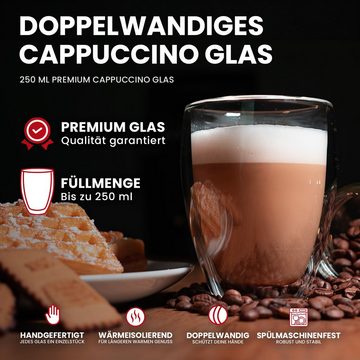 GENTOR Gläser-Set GENTOR Glas Set Doppelwandige Gläser 2er Set Wasserglas Saftglas Krist, 2-teilige Cappuccino Glas 250ml