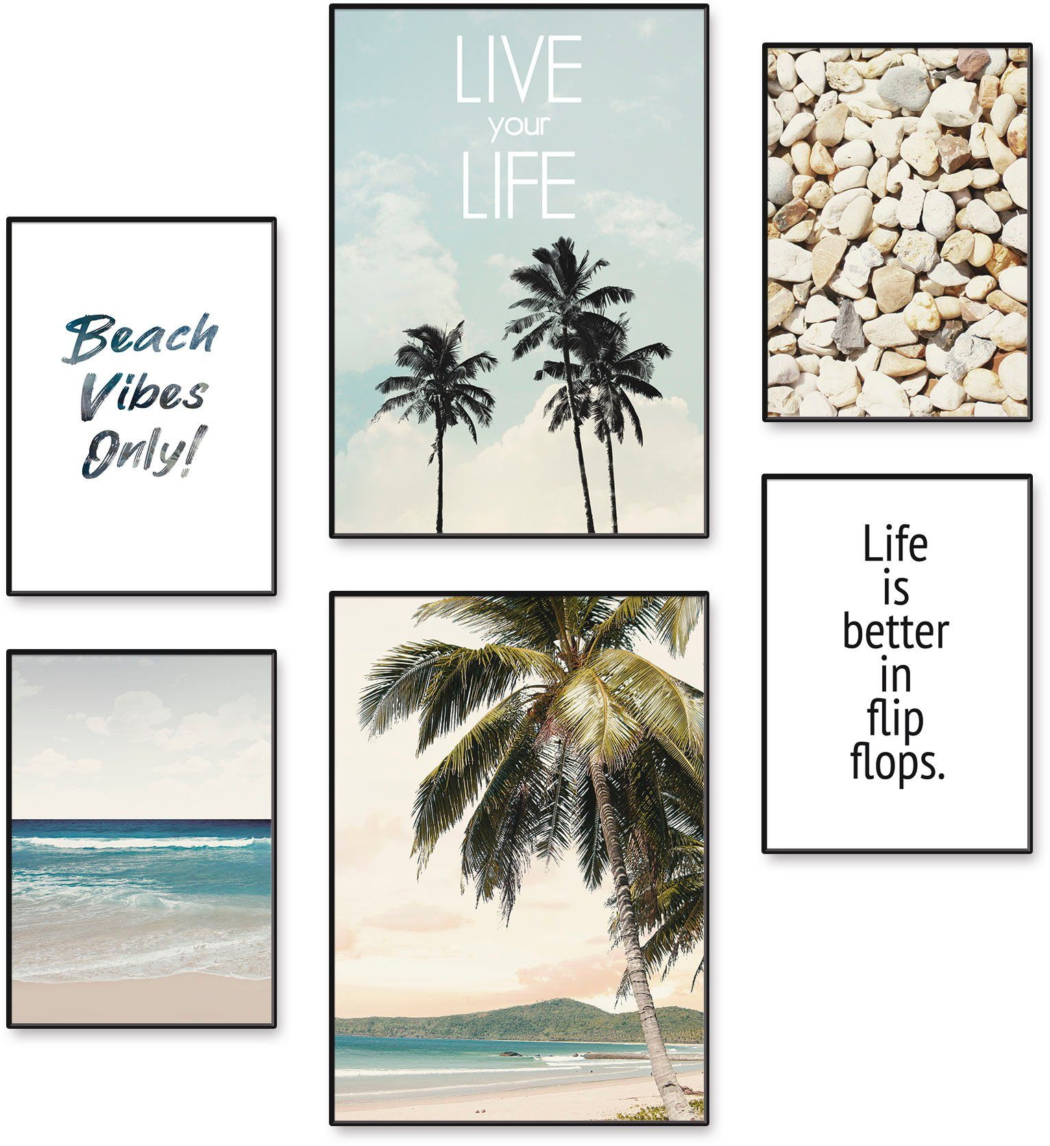 Artland Poster Strandleben unter Palmen, Strand (6 St), Poster, Wandbild, Bild, Wandposter