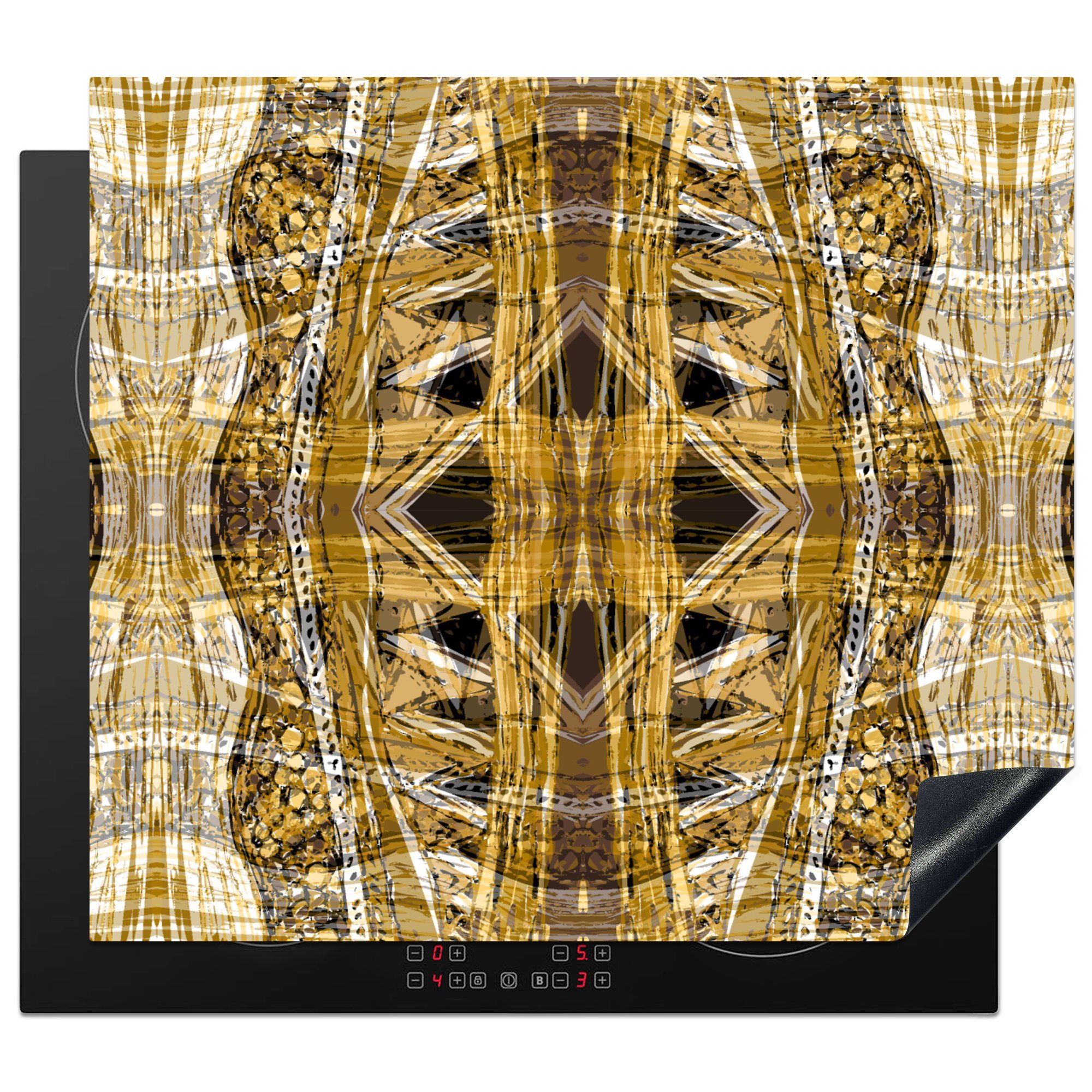 MuchoWow Herdblende-/Abdeckplatte Gold - Afrika - Muster - Tiere, Vinyl, (1 tlg), 60x52 cm, Mobile Arbeitsfläche nutzbar, Ceranfeldabdeckung
