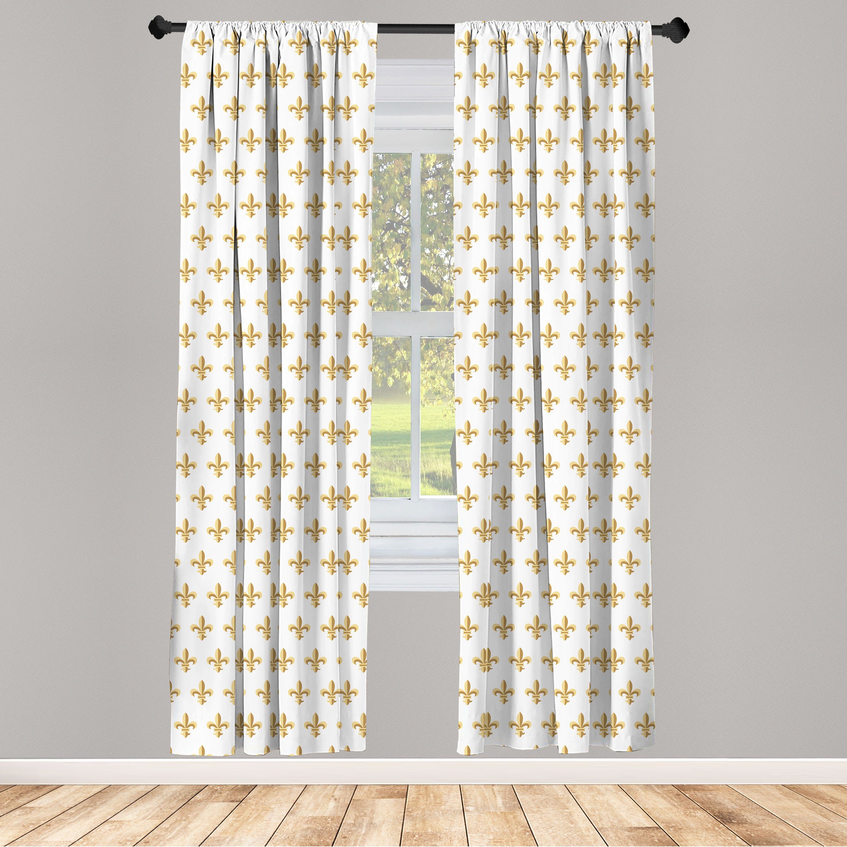 Gardine Vorhang für Wohnzimmer Schlafzimmer Dekor, Abakuhaus, Microfaser, Fleur De Lis Klassische Mode Deco