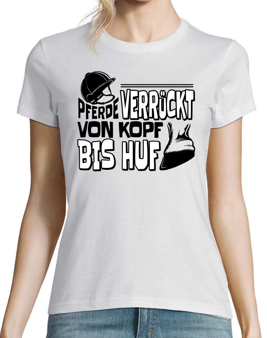 Youth Designz mit "Pferde Verrückt Von Kopf Damen T-Shirt T-Shirt Huf" modischem Frontprint Weiß Bis