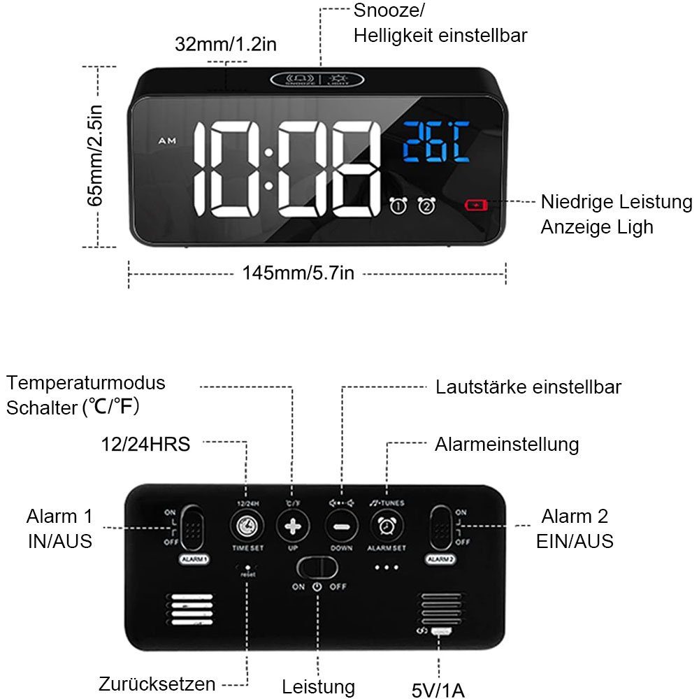 großer Wecker Digitaler LED-Temperaturanzeige MOUTEN mit Projektionswecker