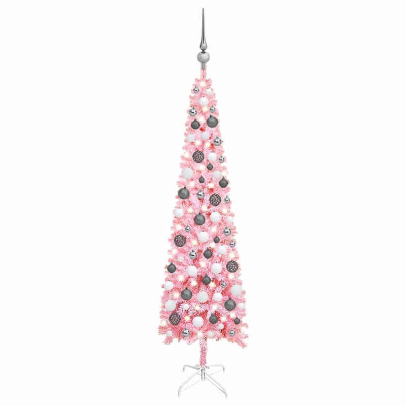 vidaXL Künstlicher Weihnachtsbaum »Schlanker Weihnachtsbaum mit LEDs & Kugeln Rosa 120 cm«