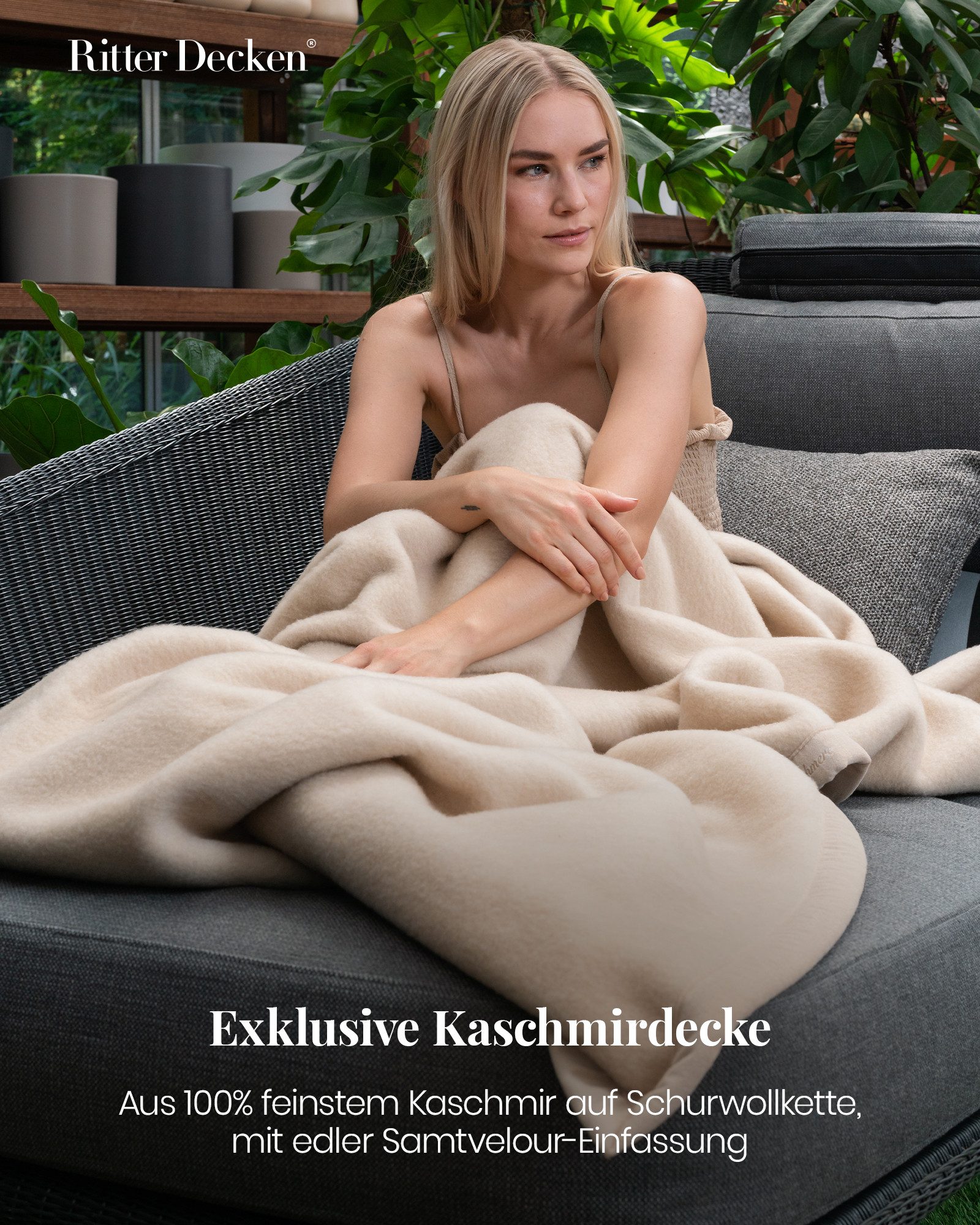 Wohndecke Extraweiche Kashmirdecke Kirman Schah aus 100% Kashmir cremeweiß, günstig online kaufen