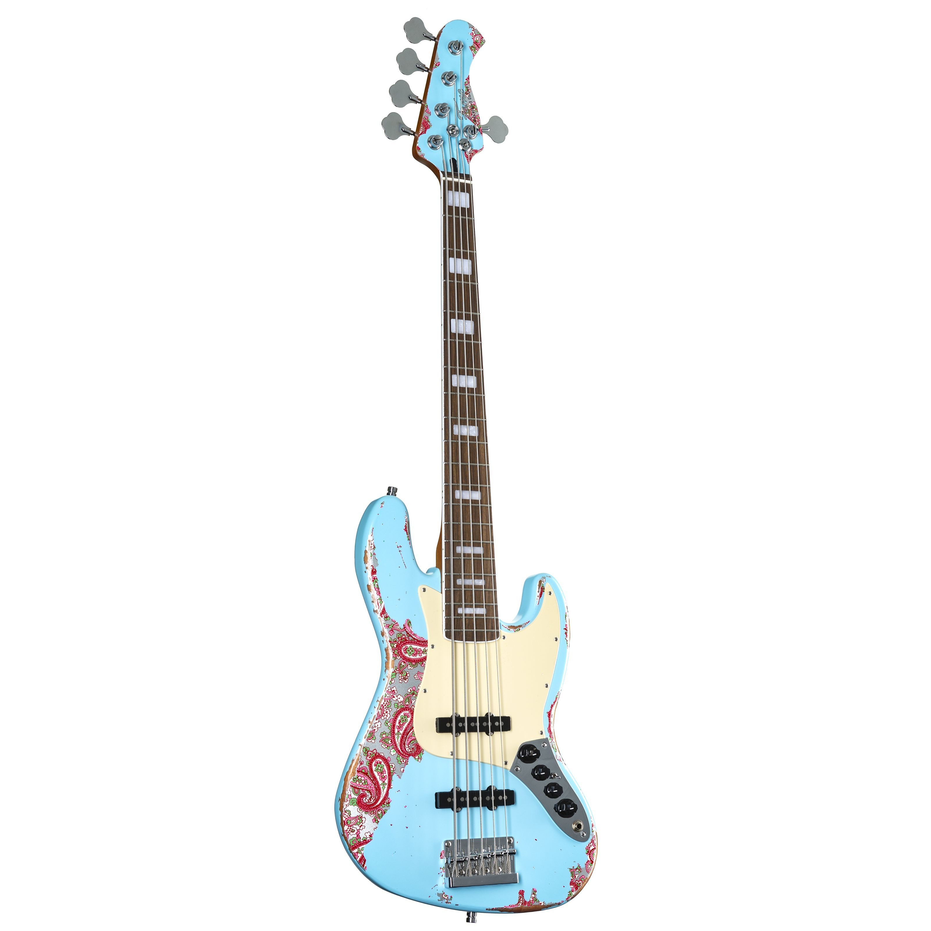 FAME E-Bass, Електричні баси, 5-Saiter Електричні баси, Custom JB 5 Worn Sonic Blue over Pink Paisley - E-Bass
