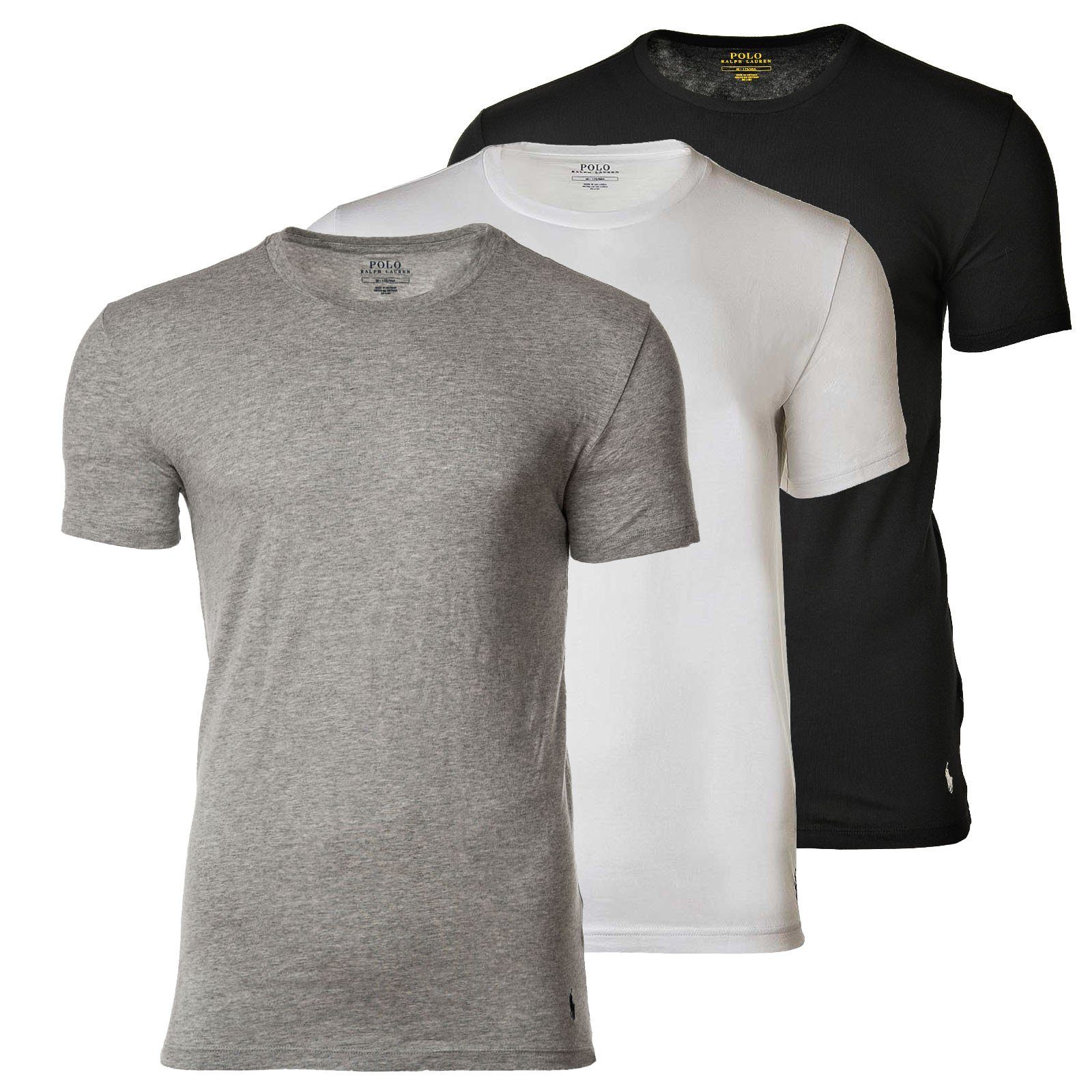 T-Shirt Halbarm Herren schwarz/weiß/grau Lauren Pack Polo T-Shirts, Rundhals, Ralph 3er