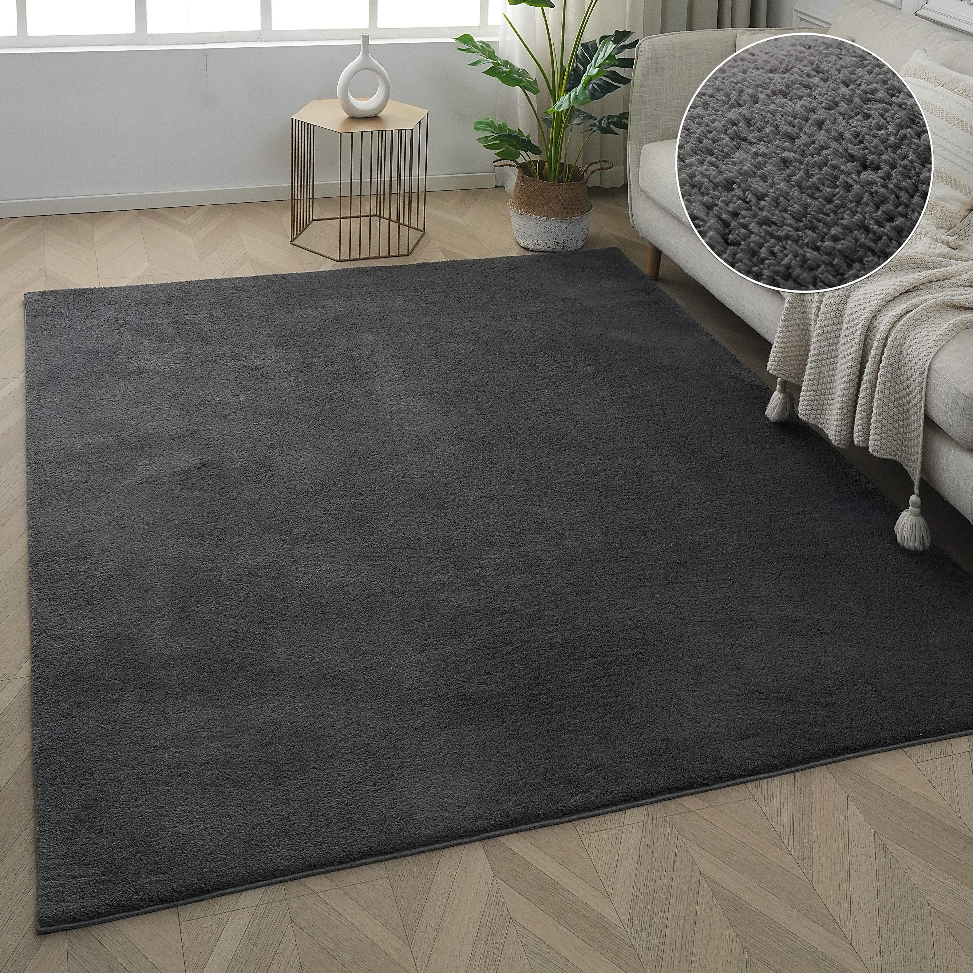 my home Teppich Cali, weich, modern, waschbar, rechteckig, Höhe: 16 mm, Uni-Farben, kuschelig, & weich, Wohnzimmer, Schlafzimmer, Esszimmer