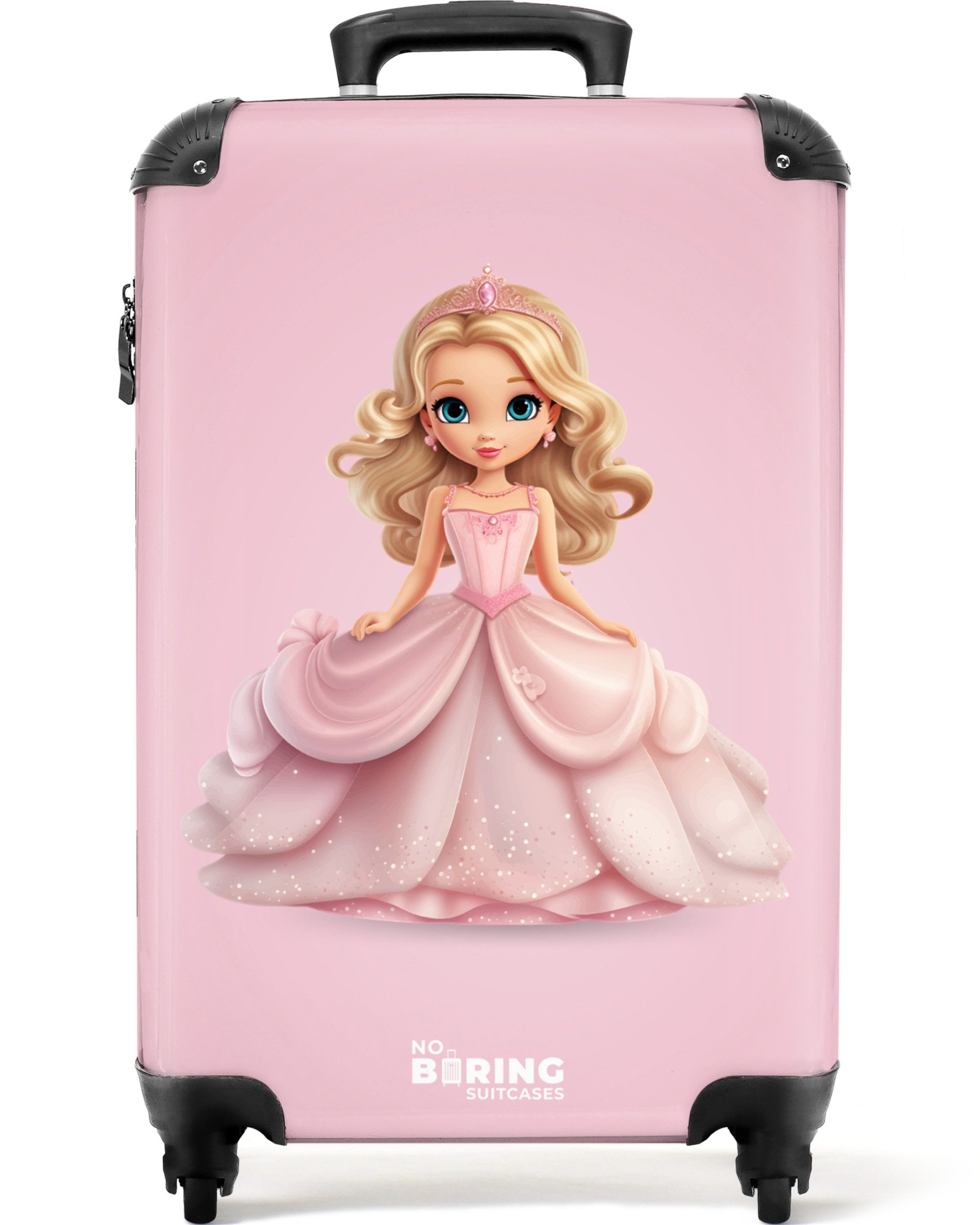 NoBoringSuitcases.com© Kinderkoffer Elegante Prinzessin im rosa Ballkleid 55x35x20cm, Reisetasche mit Rollen, Koffer Handgepäck Flugzeug