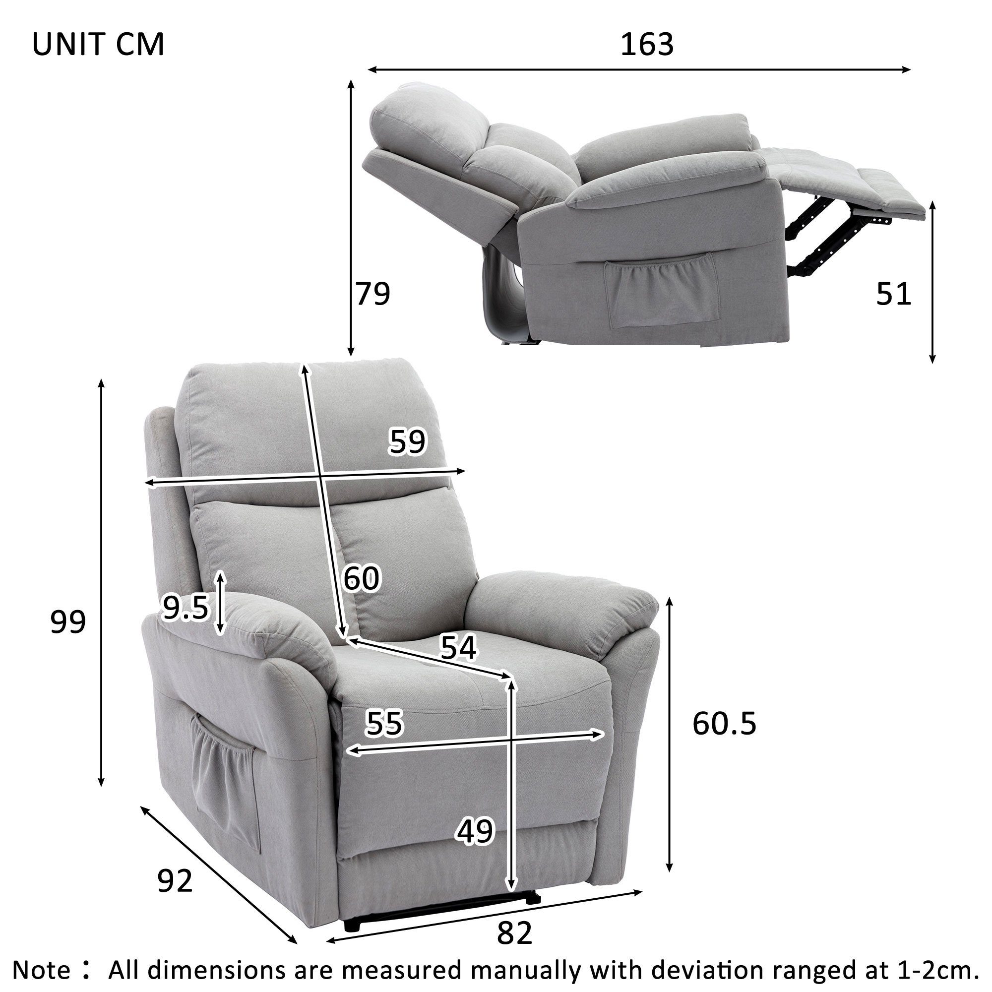 Relaxsessel Wohnzimmer SPLOE Sessel), Material HAUSS XL für Grau Fernsehsessel Relaxsessel Hochwertiges Einzelsessel (Seitentasche