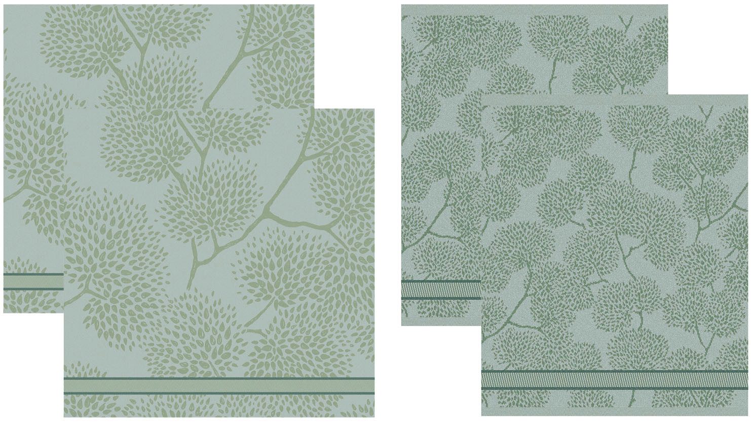 DDDDD Geschirrtuch DDDDDD Kombi-Set TREES, aus 2 Geschirrtüchern & 2 Küchentüchern, (Set, 4-tlg), schnell trocknend, 100% Baumwolle, mit Bäumen