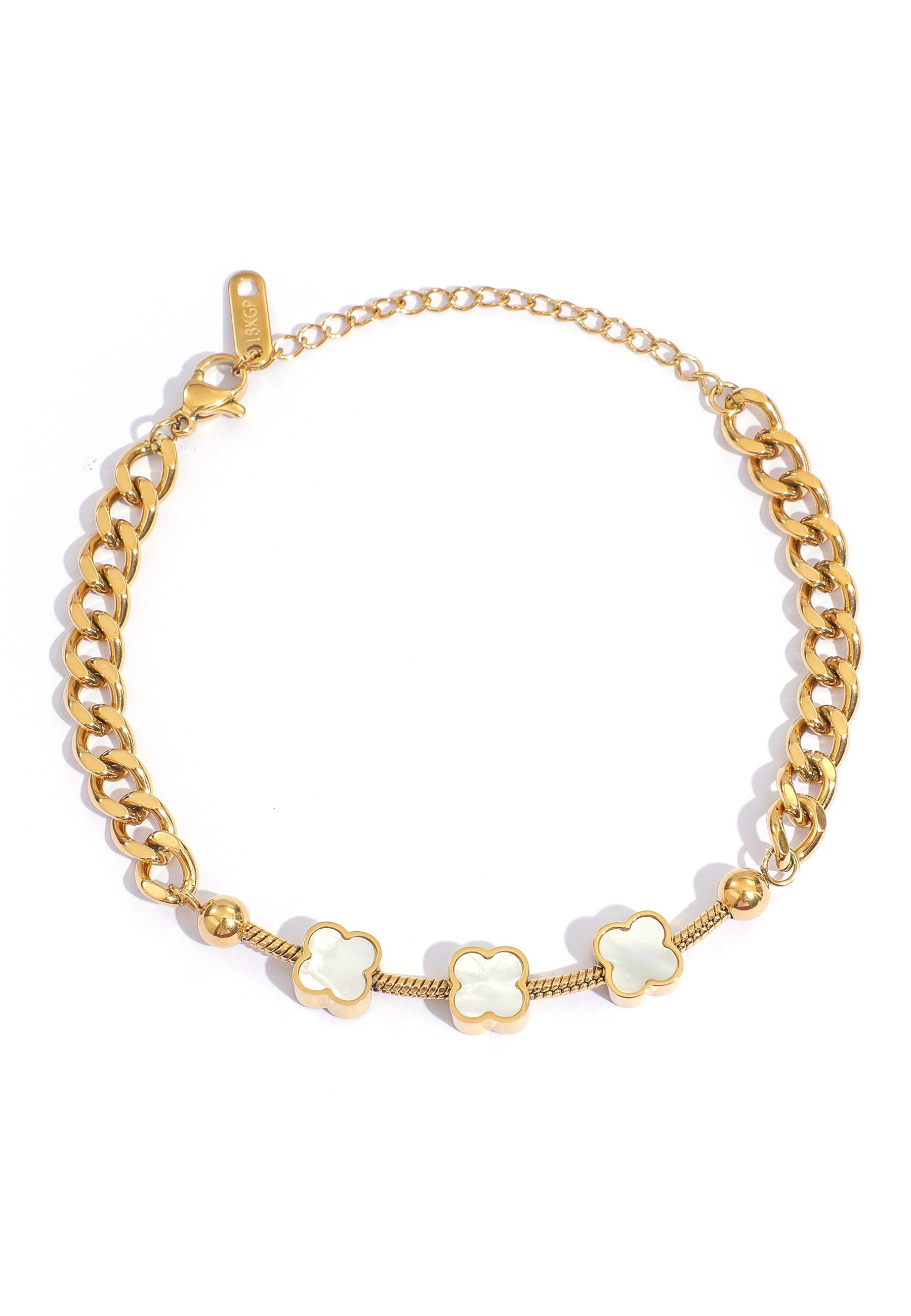 GOLDKLEIN Edelstahlarmband Blumen Perlmutt Edelstahl Panzerarmband mit Char günstig online kaufen
