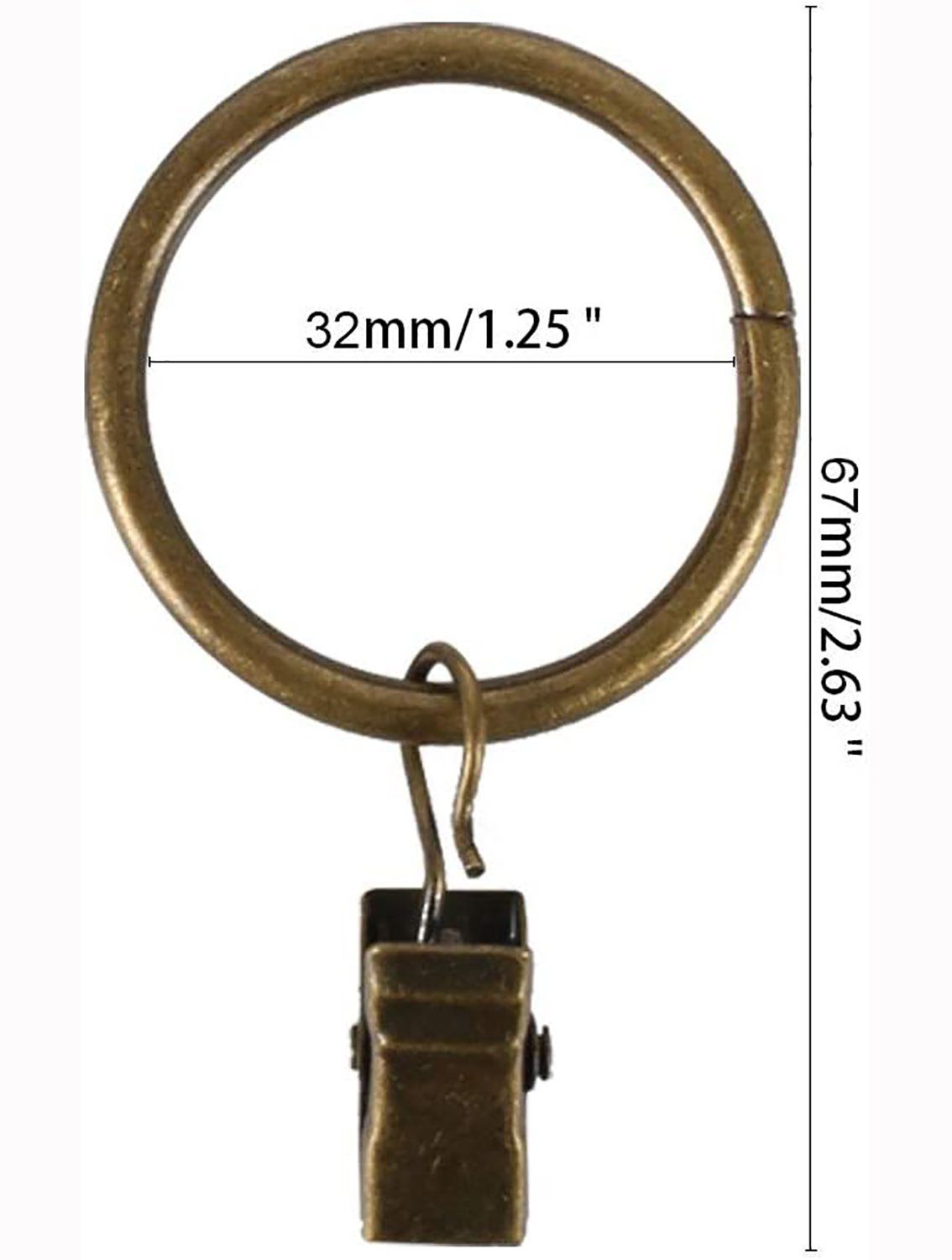 Vorhangringe 32mm mit Haken Bronze 40pcs Gardinenringe ZAXSD, (40-St), Clips, Metall Klemmhalter Vorhang Vorhang Clips für Gardinenstangen Ringe mit Schwarz
