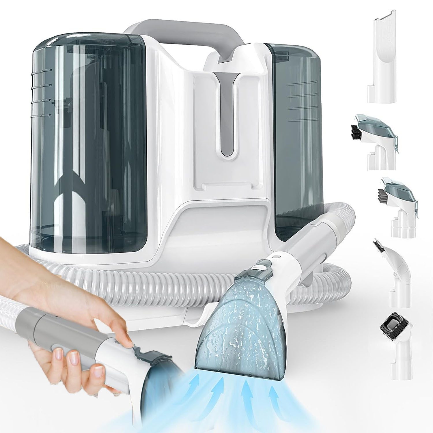 AKKEE Teppichreinigungsgerät K15 Polsterreiniger Gerät, Nasssauger, Reinigungsmaschine, 1.8L, 450 W, beutellos, 25kPa Bodenschrubber Geeignet für Sofas, Teppiche und Autositze