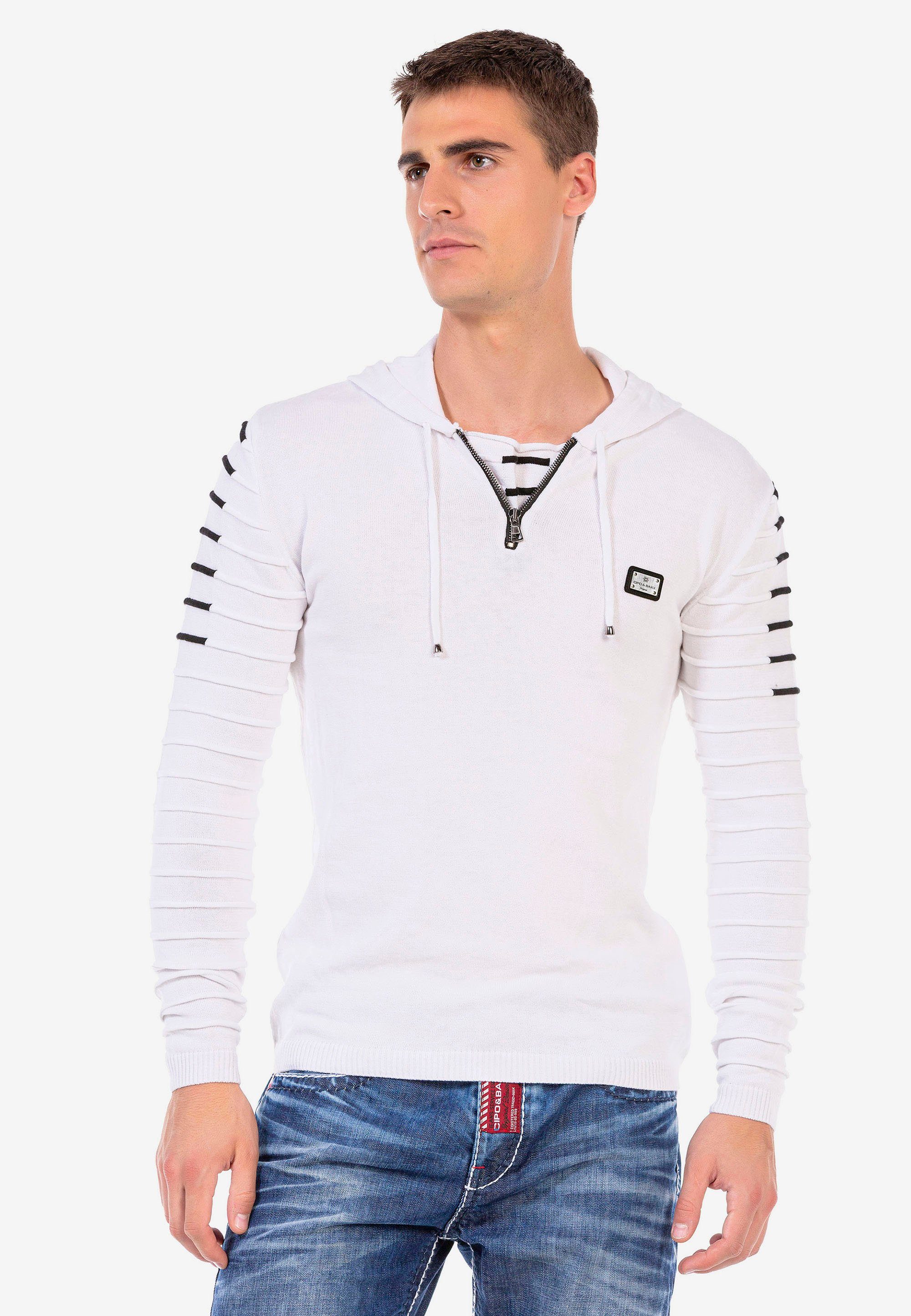 Cipo & Baxx Kapuzensweatshirt mit Kapuze kuscheliger weiß