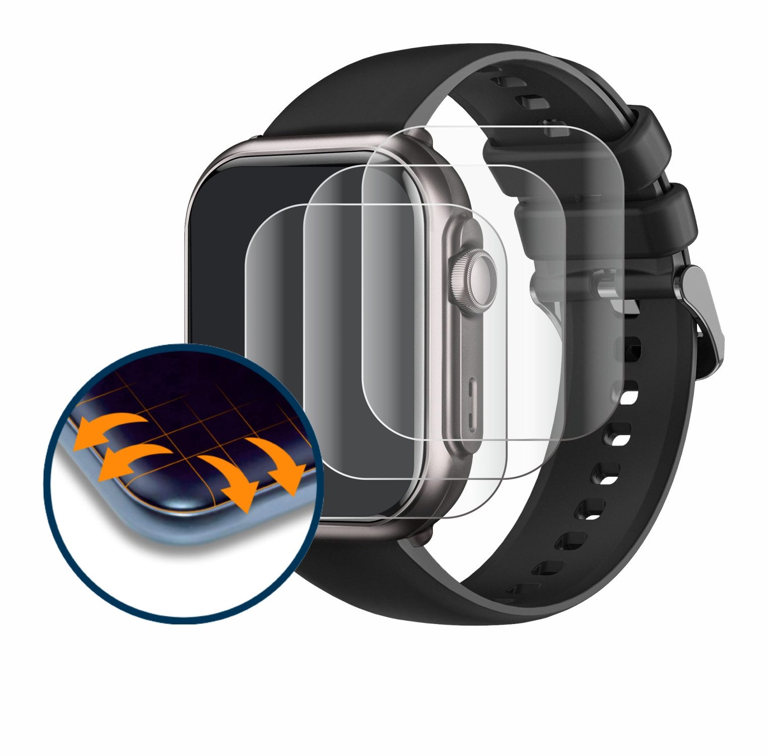 Savvies Displayschutzfolie Fullscreen Schutzfolie für Fosmet Smartwatch 1.83", 4 Stück, Displayschutz Folie Fullcover Klar Transparent