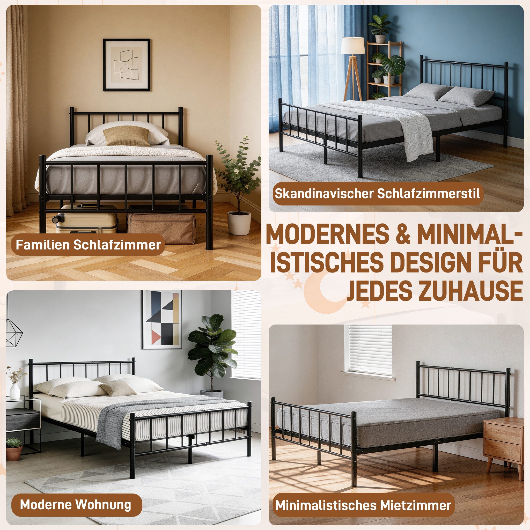 FIVMEN Metallbett Metallrahmenbett Bettgestell Bettrahmen mit Kopfteil, für Einzelbett/Gästezimmerbett, Tragkraft: 200kg – Bild 5 von 5
