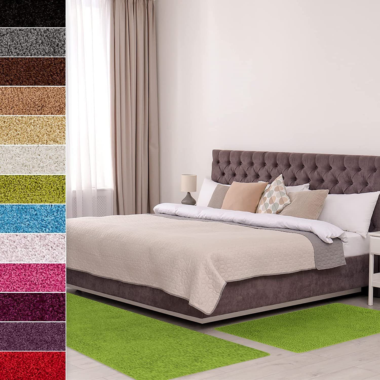 Hochflor-Bettumrandung Barcelona, 13 Farben & 3 Größen, Teppichläufer,  ideal im Schlafzimmer Floordirekt, Höhe 22 mm, Shaggy