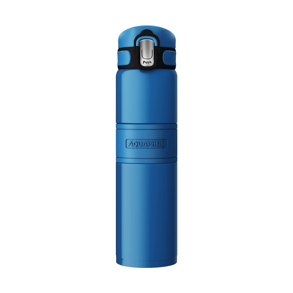 AQUAPHOR Thermoflasche aus Edelstahl 480ml - Edelstahl Trinkflasche, Farbe BLAU, Hält Ihr Getränk 6 Stunden lang heiß und 6 Stunden lang kalt. /
