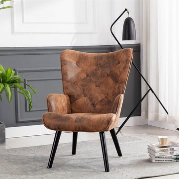 Merax Sessel mit hoher Rückenlehne, Relaxsessel mit Holzbeine, Einzelsessel, Polsterstuhl