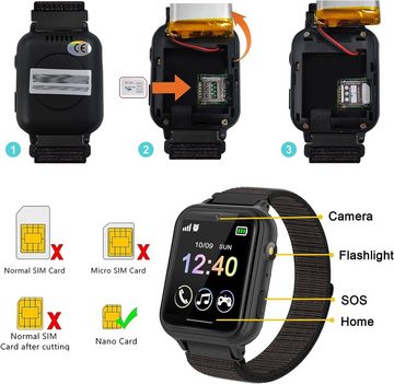 PTHTECHUS Smartwatch (1,54 Zoll, Android iOS), Telefon Uhr für Kinder 10 Spiele MP3 Musik Anruf Taschenlampe kamera