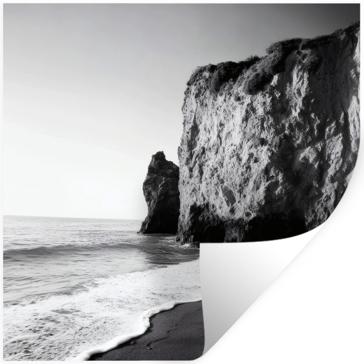MuchoWow Wandsticker Strand - Klippe - Wellen - Fußstapfen (1 St), Wandaufkleber, Selbstklebend, Wohnzimmer, 30x30 cm