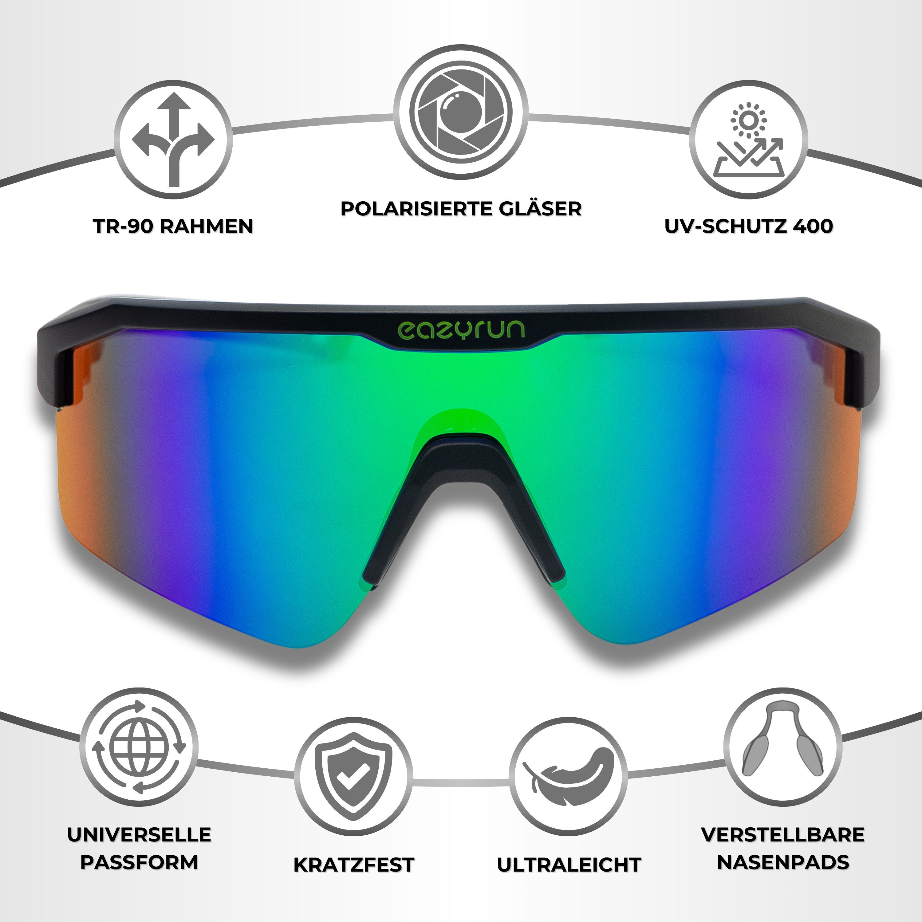 EyeAm Fahrradbrille, Sportbrille, Unisex Design, Für Sport, Rad, Laufen, MTB & Outdoor, (Modell: EAZYRUN), UV-Schutz 400