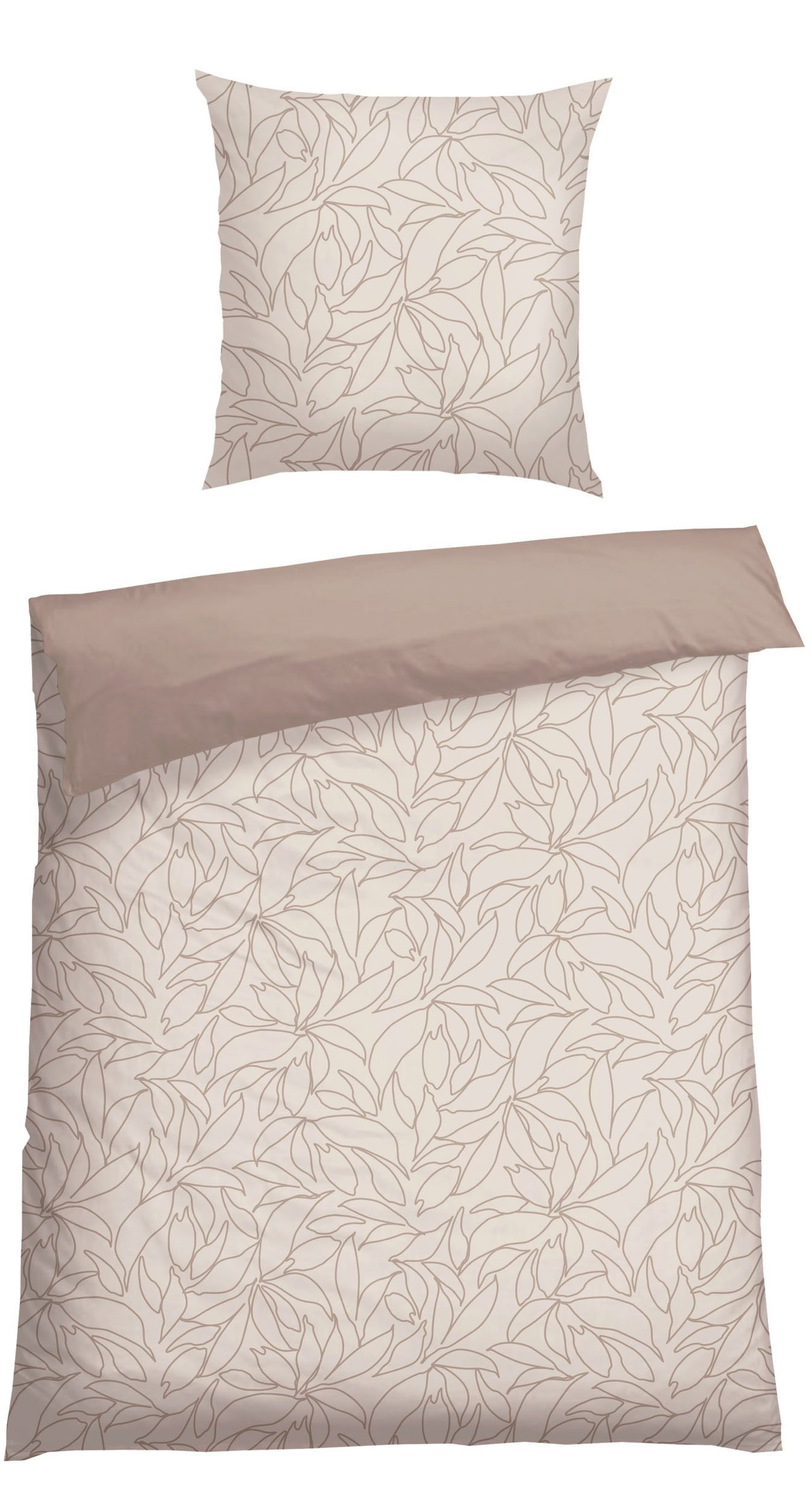 Schiesser Wendebettwäsche Leaves aus weicher Baumwolle mit schlichtem Botanikprint, Renforcé, 2 teilig, Made in Green