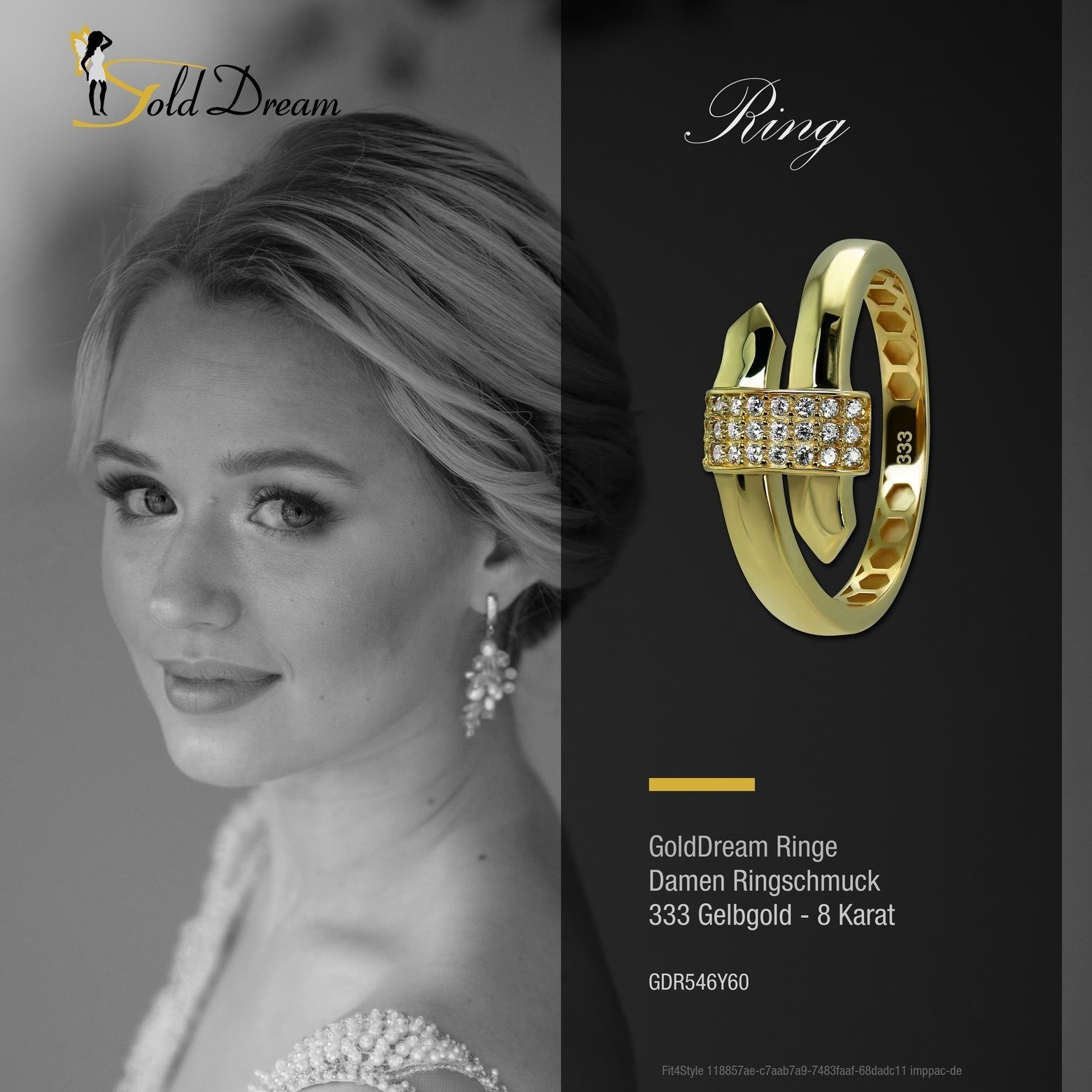 Ring 8 Karat, Damen GoldDream Gold gold, Glamour Gr.60 Ring Gelbgold 333 GoldDream Farbe: Glamour - weiß Goldring (Fingerring),