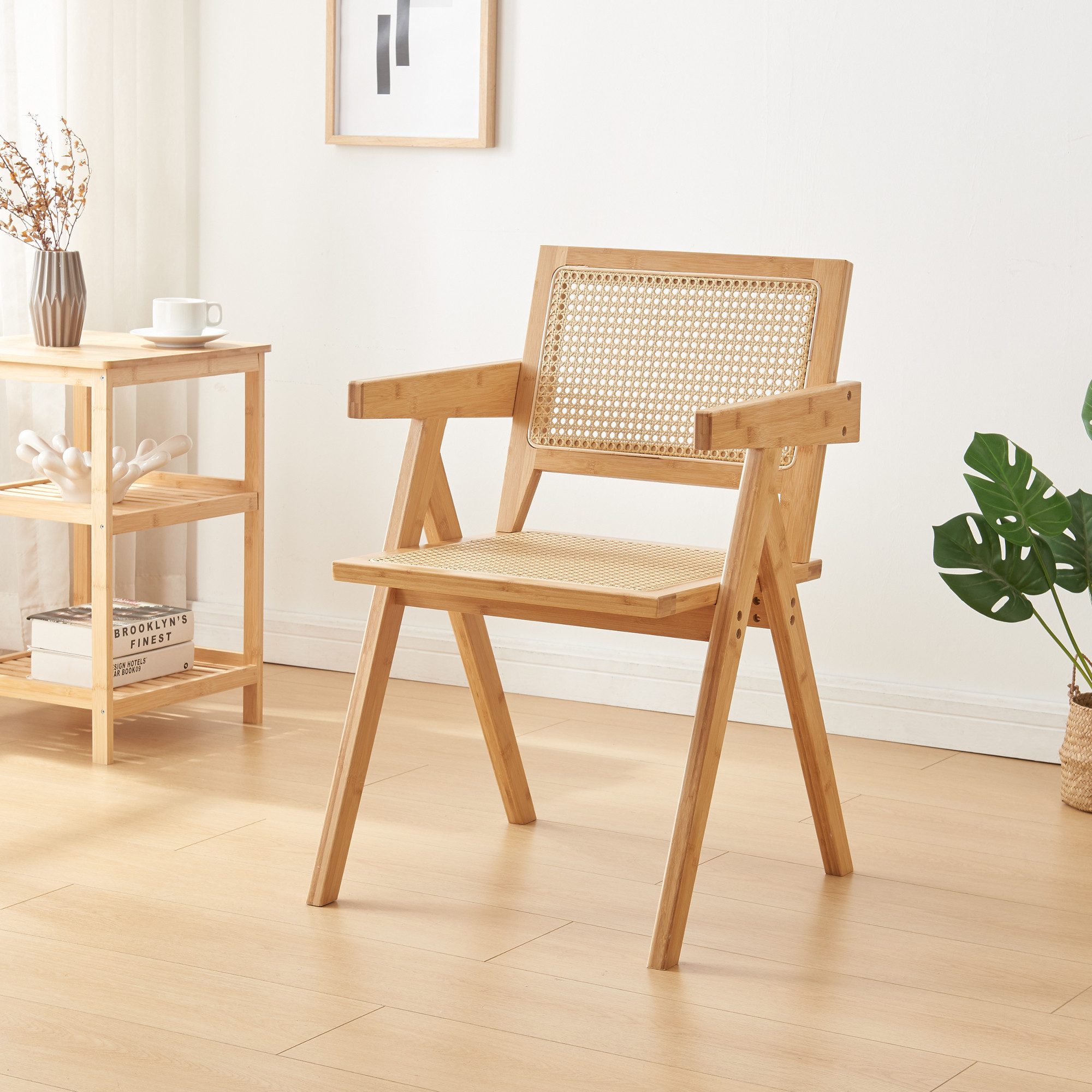 en.casa Esszimmerstuhl, »Asikkala« 79x50x50cm Bambus / Rattanoptik günstig online kaufen