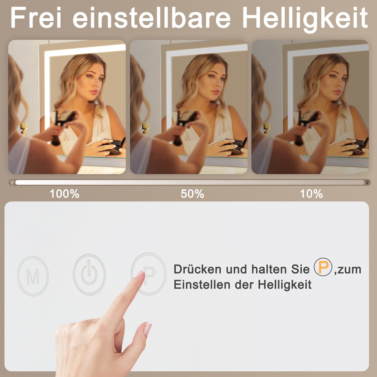 Nettlife Schminkspiegel Licht 50x40cm 3 Farben USB Touch-Steuerung Hollywood Spiegel (3-farbig einstellbares Licht mit Memory-Funktion, 1-St., Touchscreen), 5 F – Bild 3 von 5