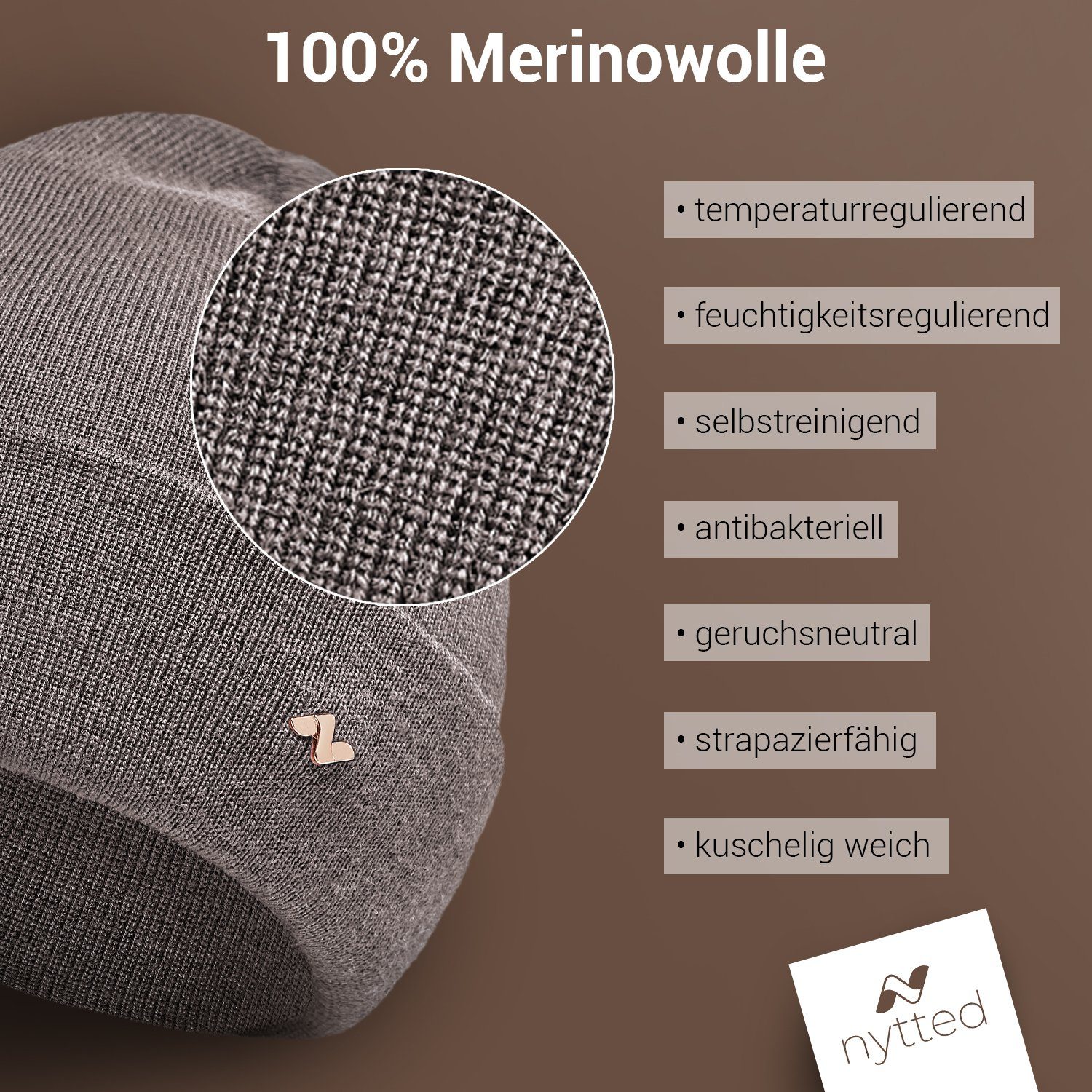 Made Merino-Wolle Beanie Germany Damen - NYTTED® taupe - - für & Wintermütze Herren in 100%