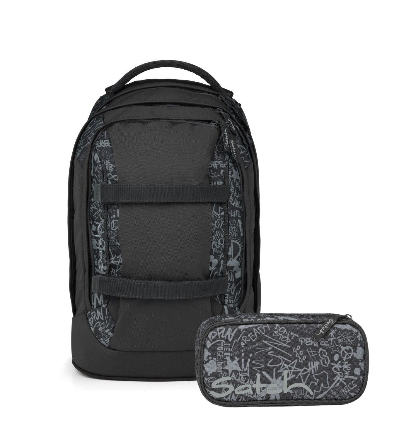 Satch Schulranzen Schulrucksack-Set PACK Street Ink 2-teilig (2-teilig), ergonomisch, Your-Size-System, 5 Fächer