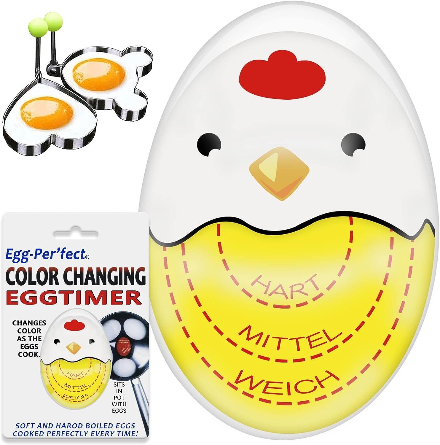 autolock Eieruhr Eieruhr,Egg Timer lustiger Eierkocher,Timer für gekochte Eier, mit Farbwechsel, Anzeige hart/medium/weich,wiederverwendbar Gelb