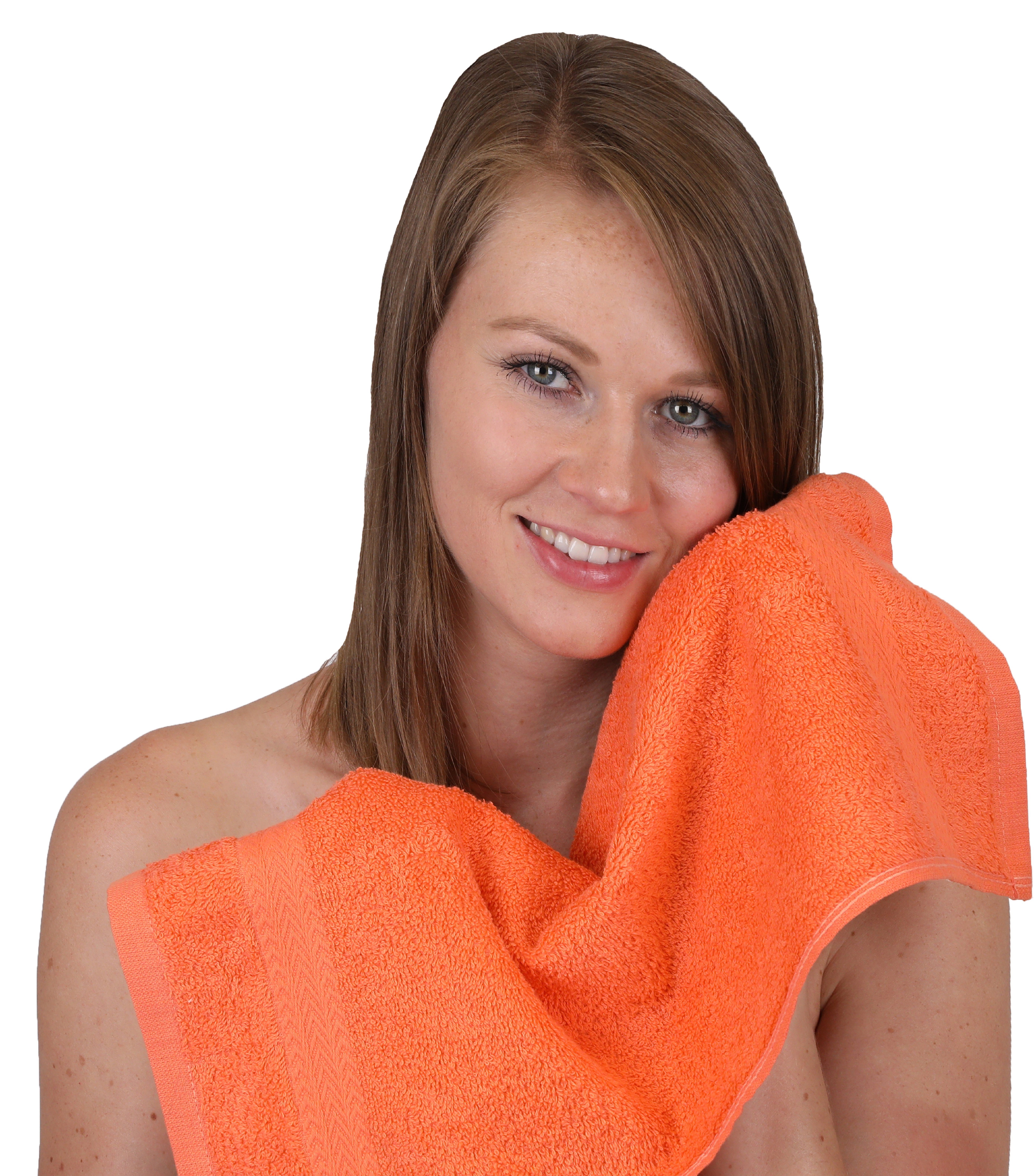 Handtuch Set Handtuch (12-tlg) heugrün, Gästetücher Baumwolle Premium 100% 12-TLG. Set Seiftücher 2 2 2 blutorange 2 Duschtücher Waschhandschuhe Baumwolle, 100% Betz 4 Handtücher Farbe