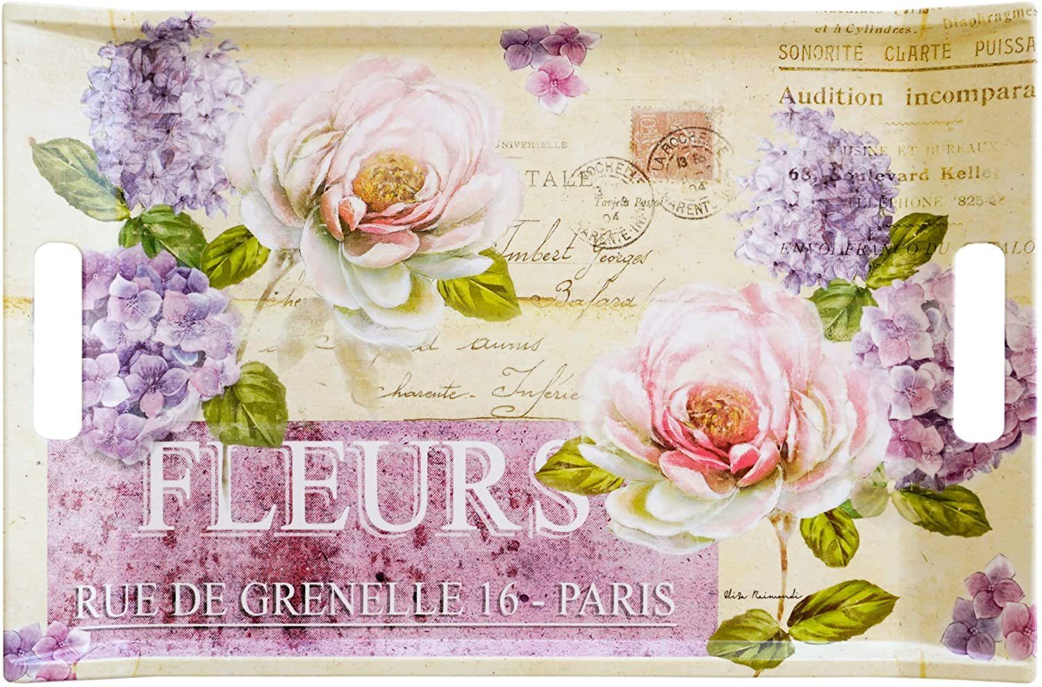 Lashuma Tablett Edelrose, Melamin, (1-tlg), Rosa gelbes Geschirrtablett mit Blumen Design 47x31 cm
