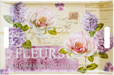 Lashuma Tablett Edelrose, Melamin, (1-tlg), Rosa gelbes Geschirrtablett mit Blumen Design 47x31 cm