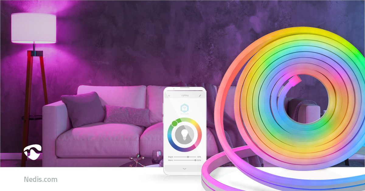 Nedis LED-Streifen WIFILN51CRGB, WLAN-Steuerung, wetterfest, RGB-Farben für innen und außen.