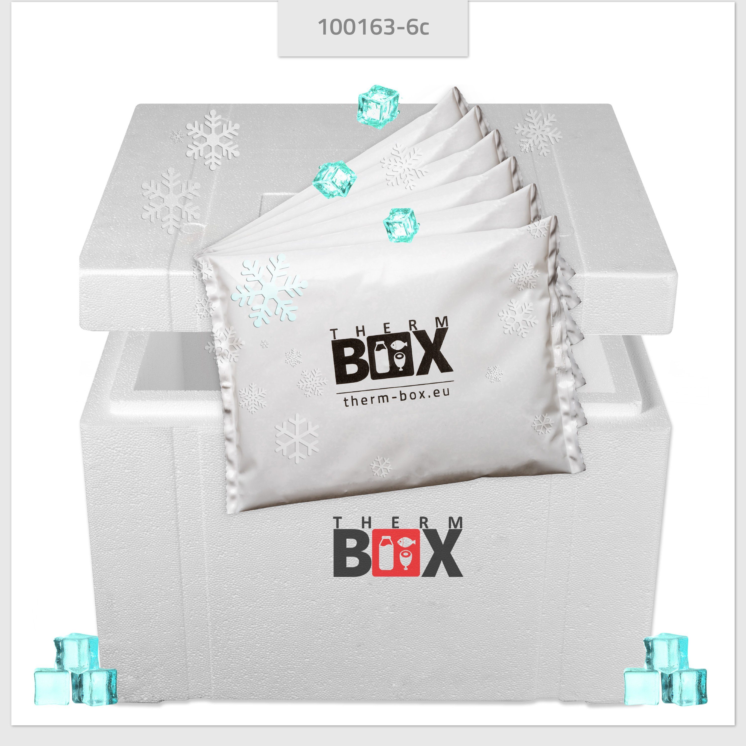Kühlbox 53,24L Styroporbox Thermobehälter Transportbox 53W (0-tlg., Kühlkissen, Thermbehälter Kühlkissen), Kühlakku Styropor-Verdichtet, 47x38x29cm mit THERM-BOX 6 Innen: mit Thermbox